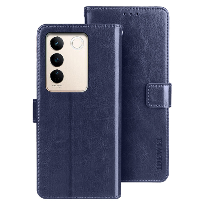 

IDEWEI Für Vivo V27 PU Lederständer Telefonhülle Folio Magnet Wallet Telefonhalter Cover - Dunkelblau, vivo V27 5G