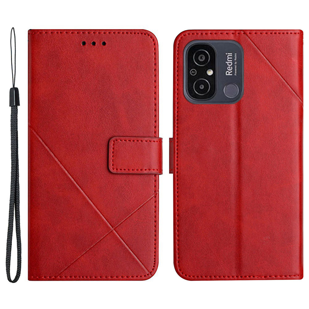 

Für Xiaomi Redmi 12c 4G Line -sprudelefonhülle Feste Farbe PU Leder Flip Wallet Wallet Mit Ständer - Rot, Xiaomi Redmi 12C 4G