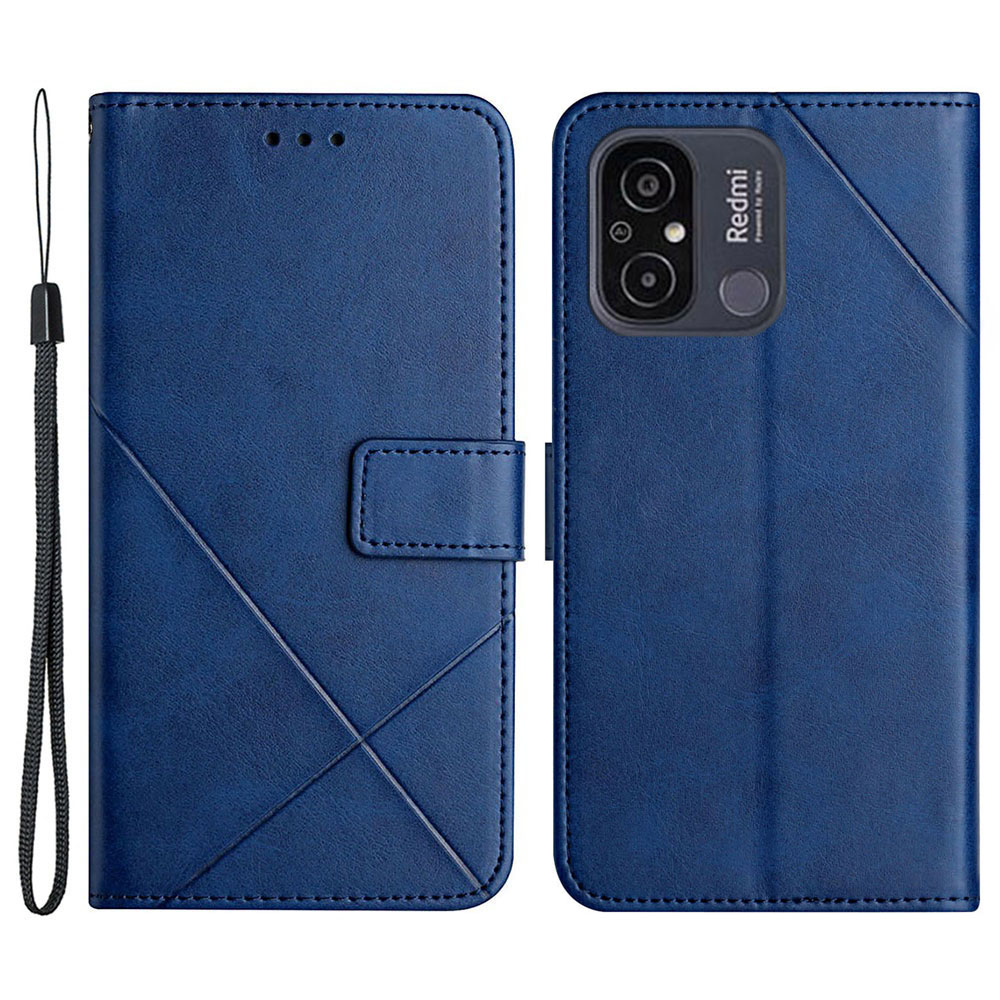 

Für Xiaomi Redmi 12c 4G Line -sprudelefonhülle Feste Farbe PU Leder Flip Wallet Wallet Mit Ständer - Blau, Xiaomi Redmi 12C 4G