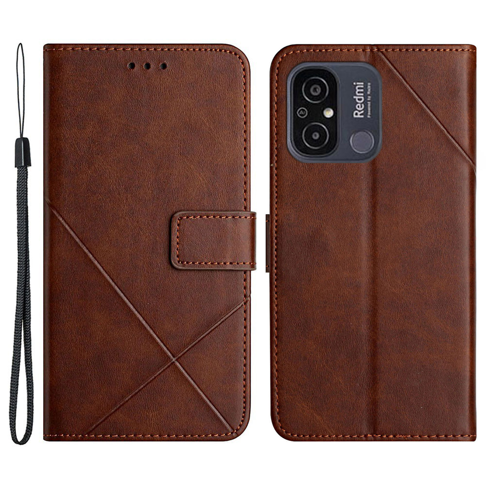 

Für Xiaomi Redmi 12c 4G Line -sprudelefonhülle Feste Farbe PU Leder Flip Wallet Wallet Mit Ständer - Braun, Xiaomi Redmi 12C 4G