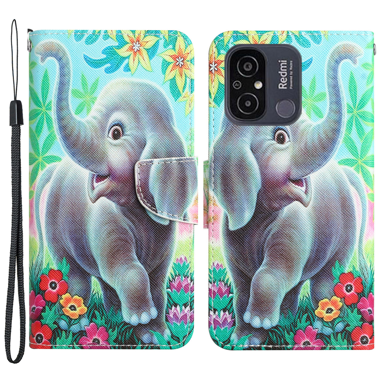 

Für Xiaomi Redmi 12C 4G PU Leder -deckungsmuster Druckbrieftasche Flip Telefon Hülle - Elefant, Xiaomi Redmi 12C 4G