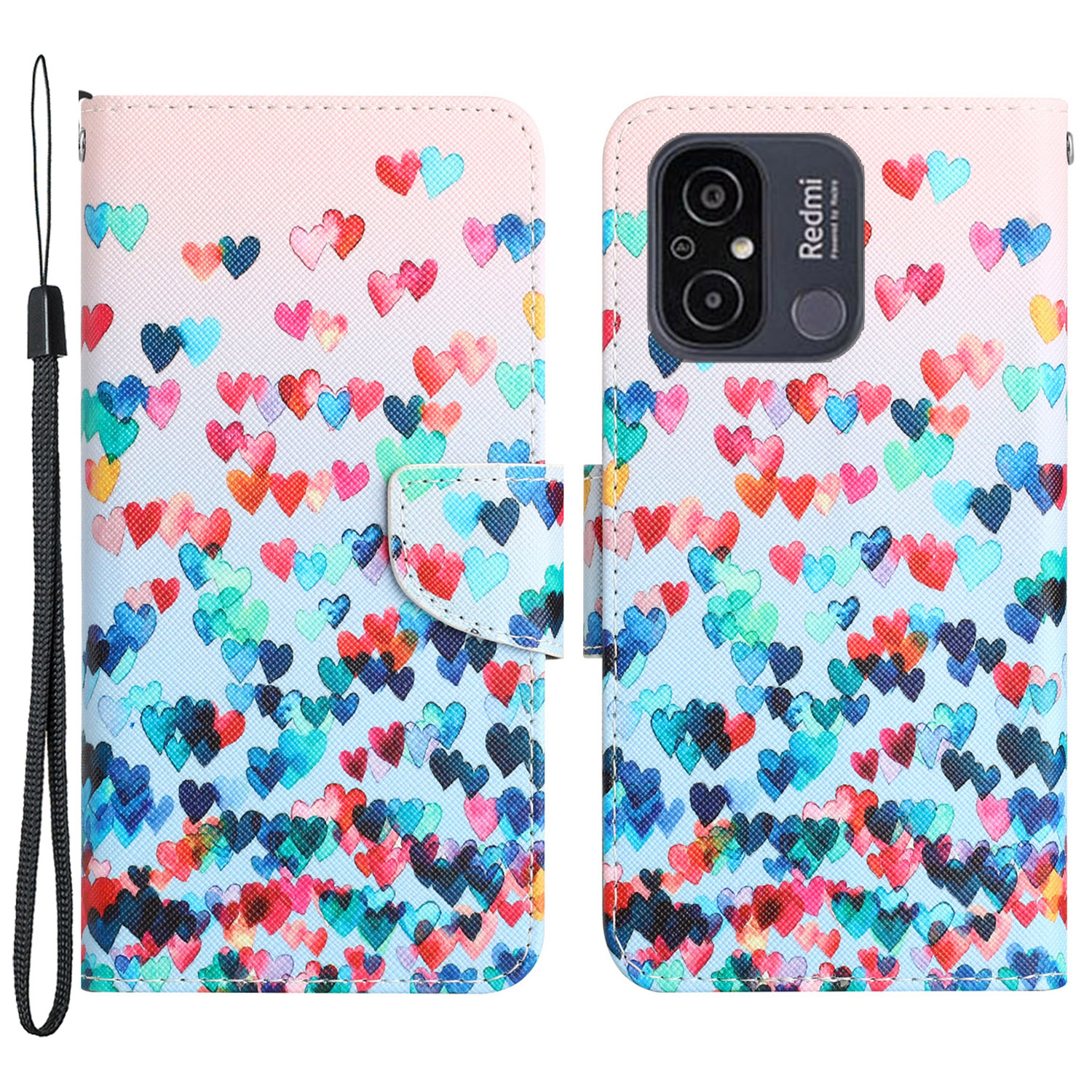 

Für Xiaomi Redmi 12C 4G PU Leder -deckungsmuster Druckbrieftasche Flip Telefon Hülle - Liebesherz, Xiaomi Redmi 12C 4G