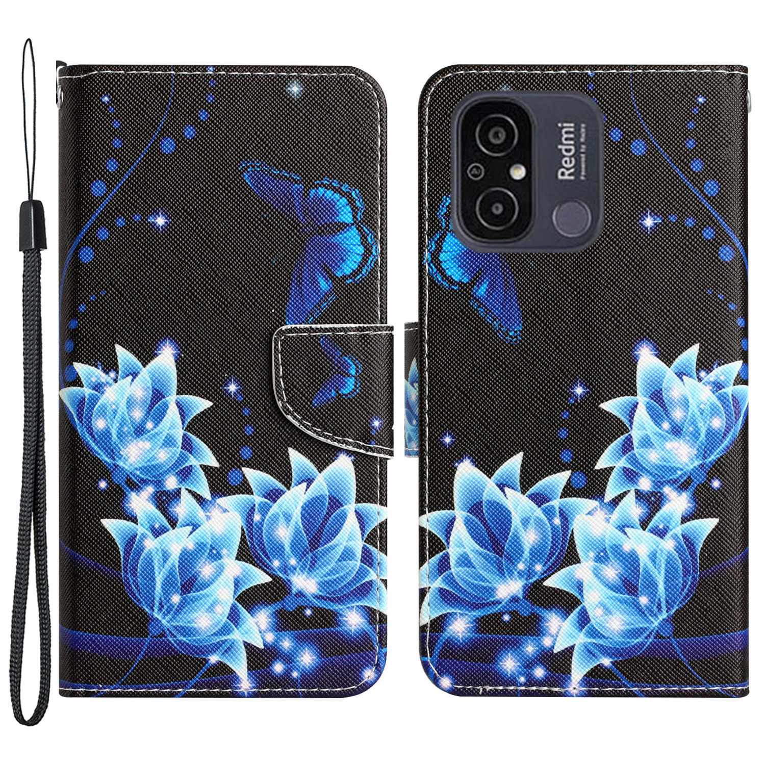 

Für Xiaomi Redmi 12C 4G PU Leder -deckungsmuster Druckbrieftasche Flip Telefon Hülle - Blauer Schmetterling, Xiaomi Redmi 12C 4G