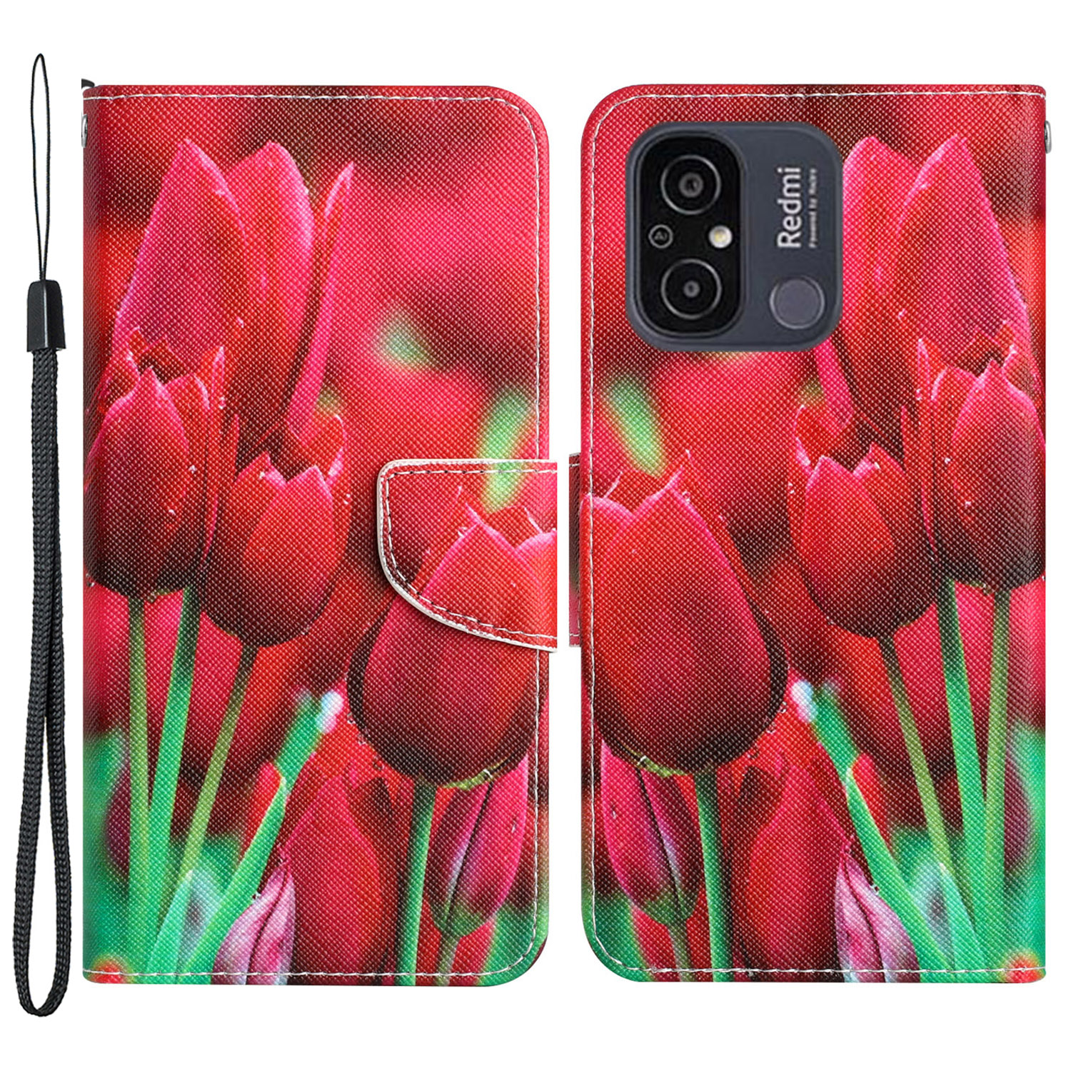 

Für Xiaomi Redmi 12C 4G PU Leder -deckungsmuster Druckbrieftasche Flip Telefon Hülle - Tulpe, Xiaomi Redmi 12C 4G