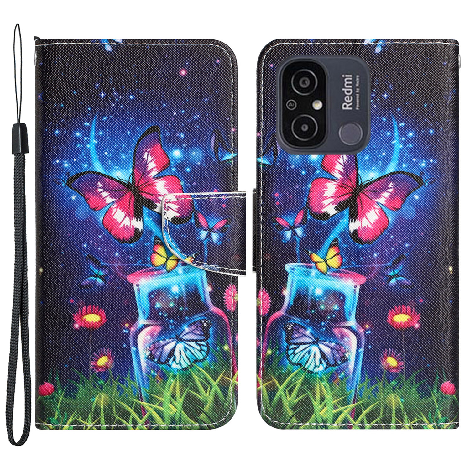 

Für Xiaomi Redmi 12C 4G PU Leder -deckungsmuster Druckbrieftasche Flip Telefon Hülle - Flasche / Schmetterling, Xiaomi Redmi 12C 4G