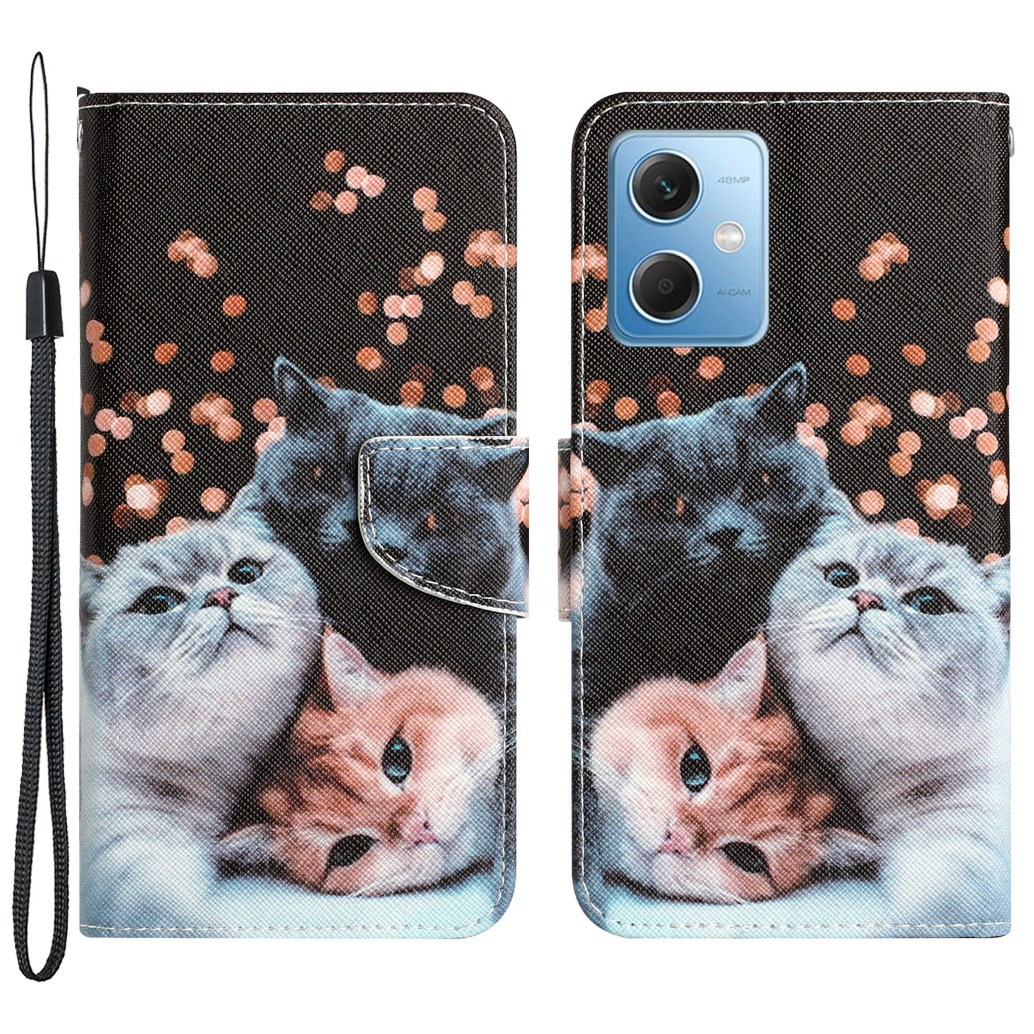 

Für Xiaomi Redmi Note 12 5g / Anmerkung 12 5G (China) / Poco X5 5G Telefonhülle PU Ledermuster Gedrucktem Ständer Brieftasche Abdeckung - Katzen, Xiaomi Redmi Note 12 5G (India)