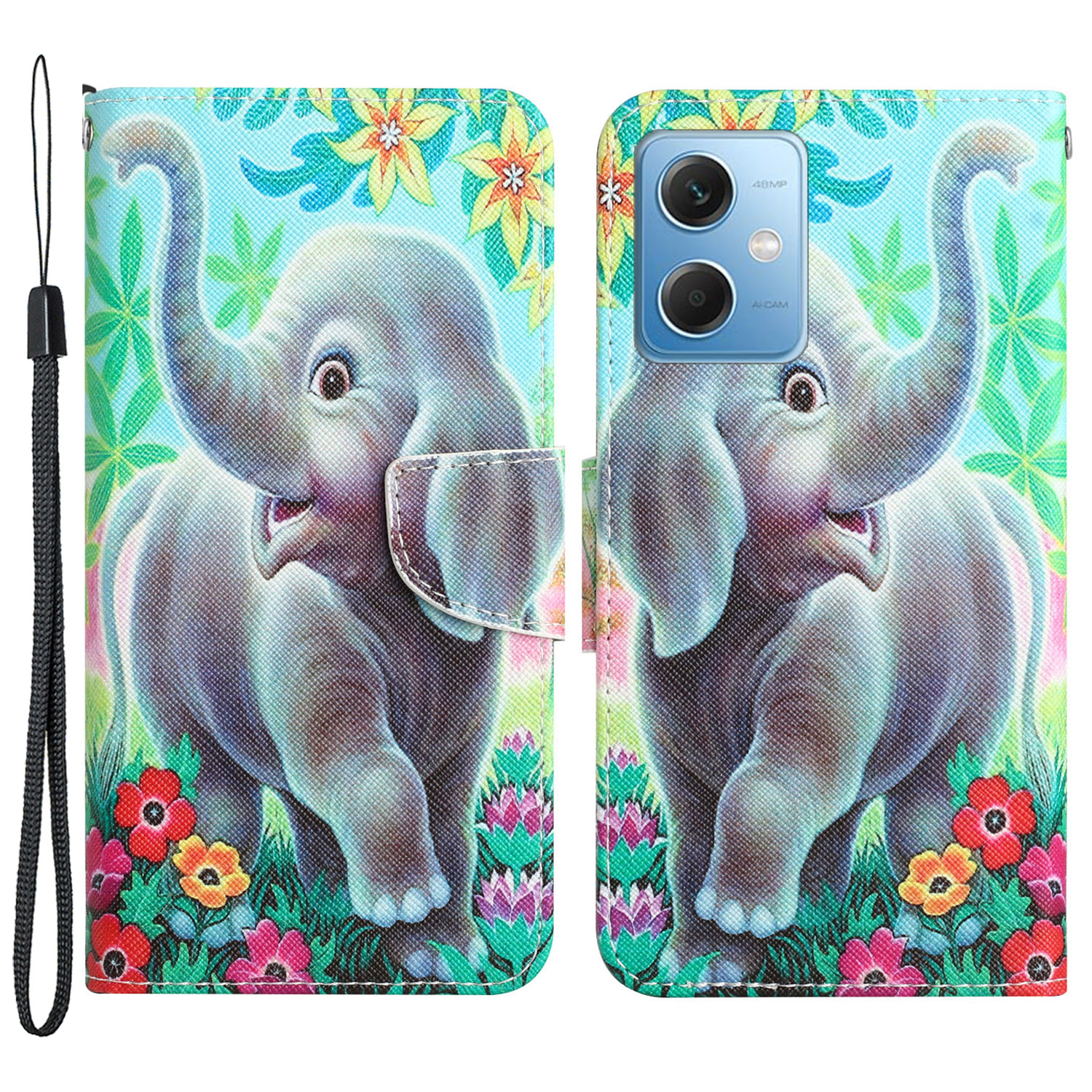 

Für Xiaomi Redmi Note 12 5g / Anmerkung 12 5G (China) / Poco X5 5G Telefonhülle PU Ledermuster Gedrucktem Ständer Brieftasche Abdeckung - Elefant, Xiaomi Redmi Note 12 5G (India)