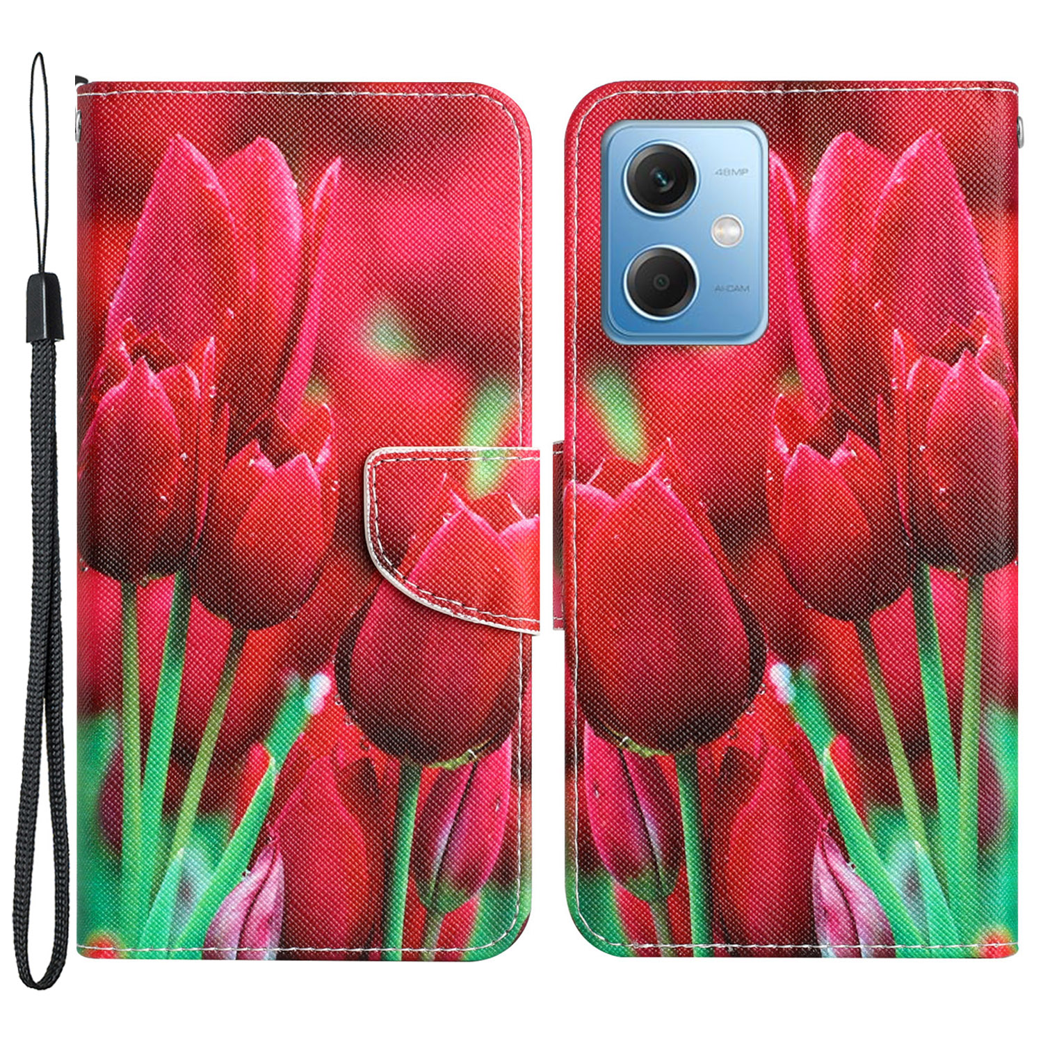 

Für Xiaomi Redmi Note 12 5g / Anmerkung 12 5G (China) / Poco X5 5G Telefonhülle PU Ledermuster Gedrucktem Ständer Brieftasche Abdeckung - Tulpe, Xiaomi Redmi Note 12 5G (India)