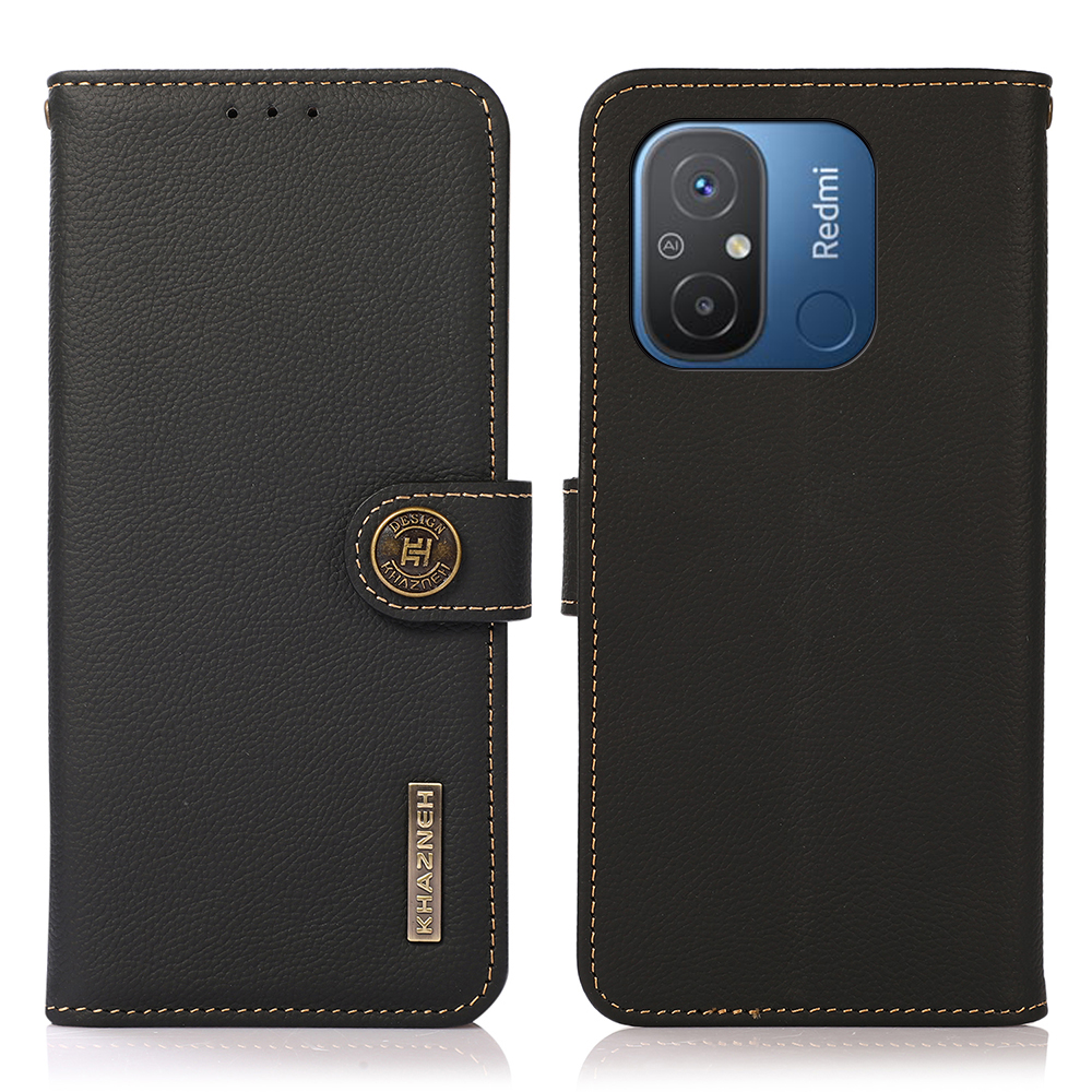 

Khazneh Für Xiaomi Poco C55 4G / Redmi 11a 4g / 12c 4g Echte Kuhleder -telefonhülle RFID -blockierständer Brieftasche Abdeckung - Schwarz, Xiaomi Poco C55 4G