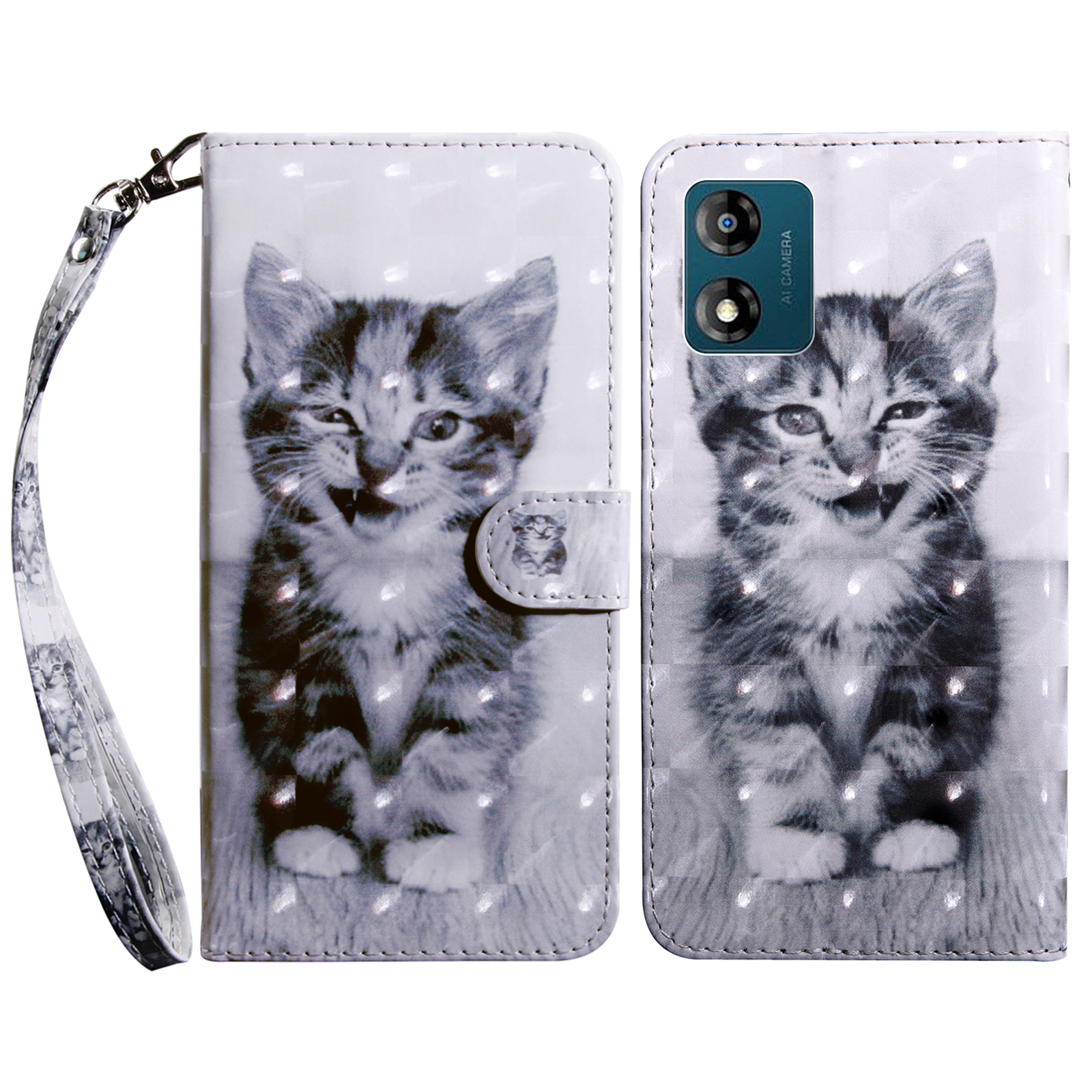 

Mobilfunkkoffer Für Motorola Moto E13 4G 3D -muster Druckschockdarstellung Telefonabdeckung Ständer Brieftasche - Katze, Motorola Moto E13 4G