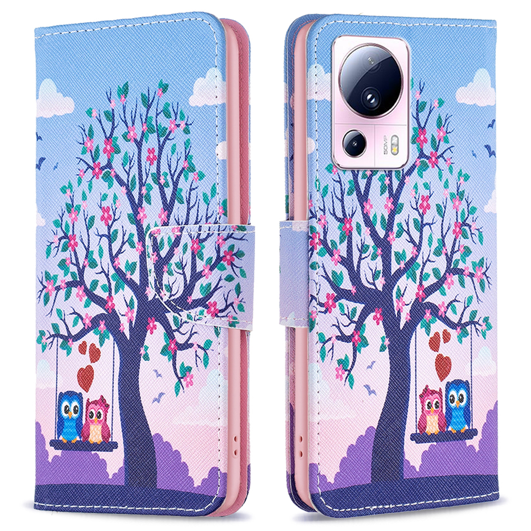 

Für Xiaomi 13 Lite / Civi 2 5g Wallet Phone Case Muster Druck PU Leder Flip Ständer Abdeckung - Zwei Eulen, Xiaomi 13 Lite