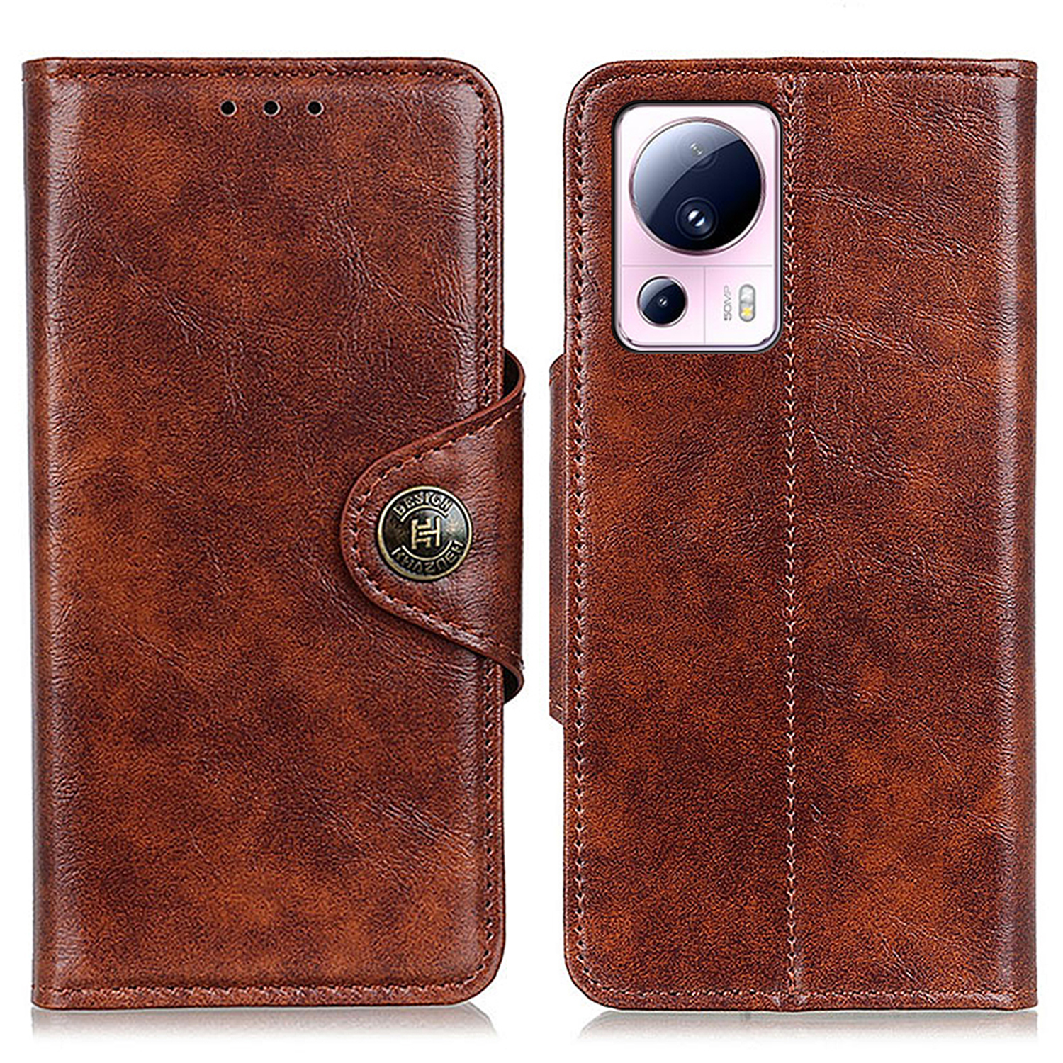 

Khazhen Für Xiaomi 13 Lite / Civi 2 5G Leder Telefon Hülle Wallet Stand Anti-scratch-telefonabdeckung - Braun, Xiaomi 13 Lite