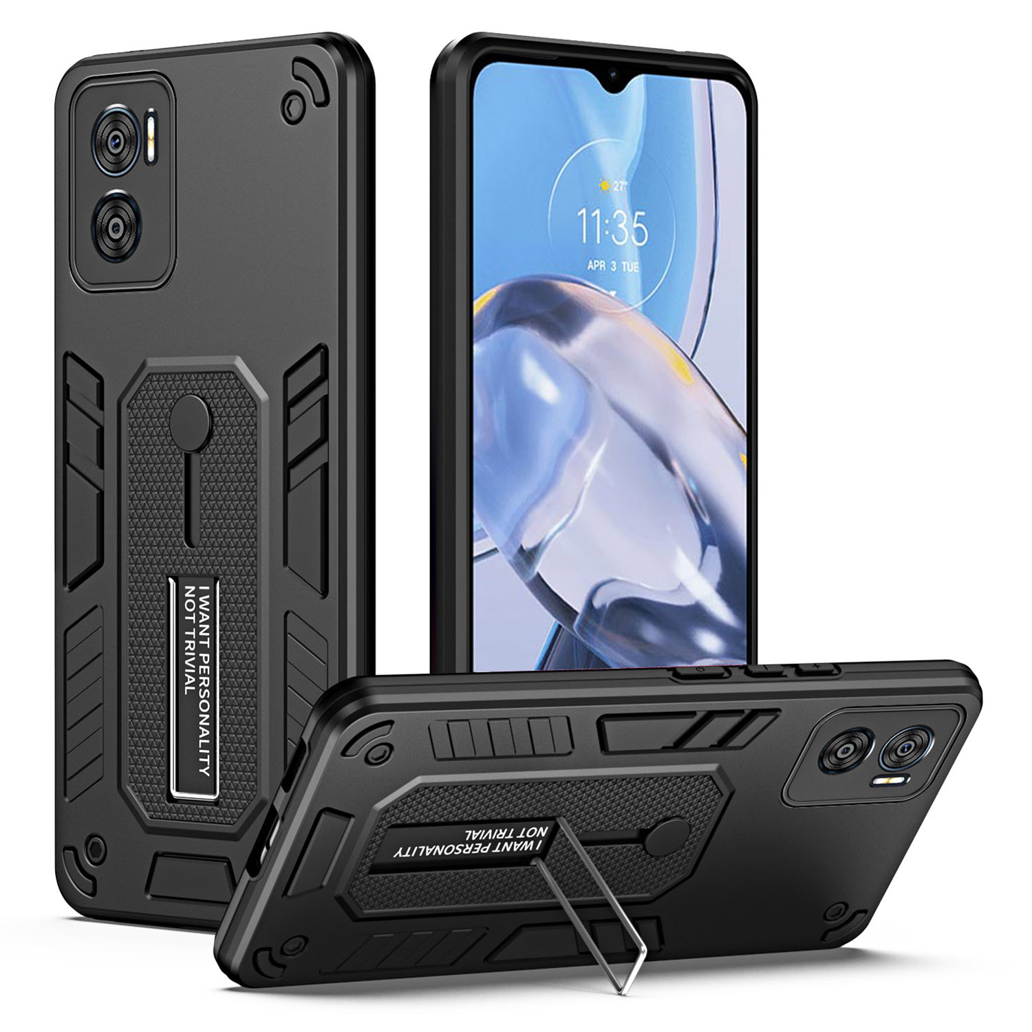 

Für Motorola Moto E22i 4G / E22 4G Kickstand-telefonkoffer PC+TPU Anti-drop-telefonabdeckung - Schwarz, Motorola Moto E22i 4G