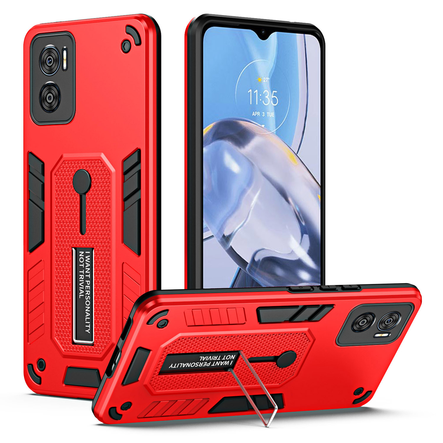 

Für Motorola Moto E22i 4G / E22 4G Kickstand-telefonkoffer PC+TPU Anti-drop-telefonabdeckung - Rot, Motorola Moto E22i 4G