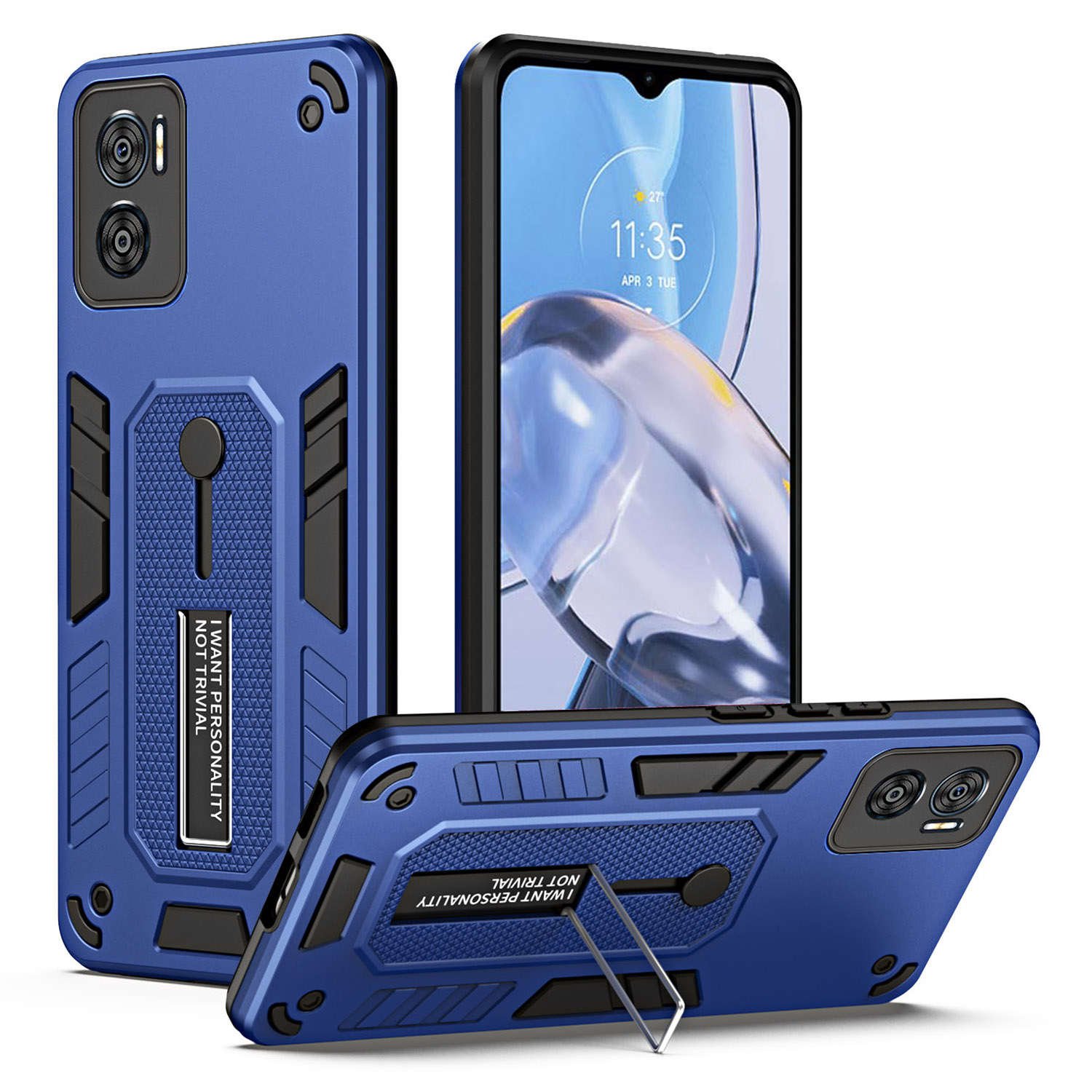 

Für Motorola Moto E22i 4G / E22 4G Kickstand-telefonkoffer PC+TPU Anti-drop-telefonabdeckung - Blau, Motorola Moto E22i 4G