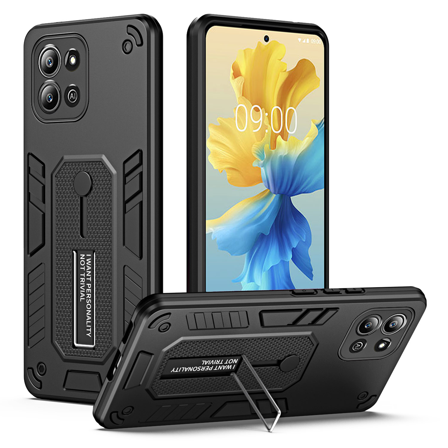 

Kickstand -telefonhülle Für Infinix Hot 11 2022 4G Silikonring -gurt PC+TPU Schockdcoverabdeckung - Schwarz, Infinix Hot 11 2022 4G