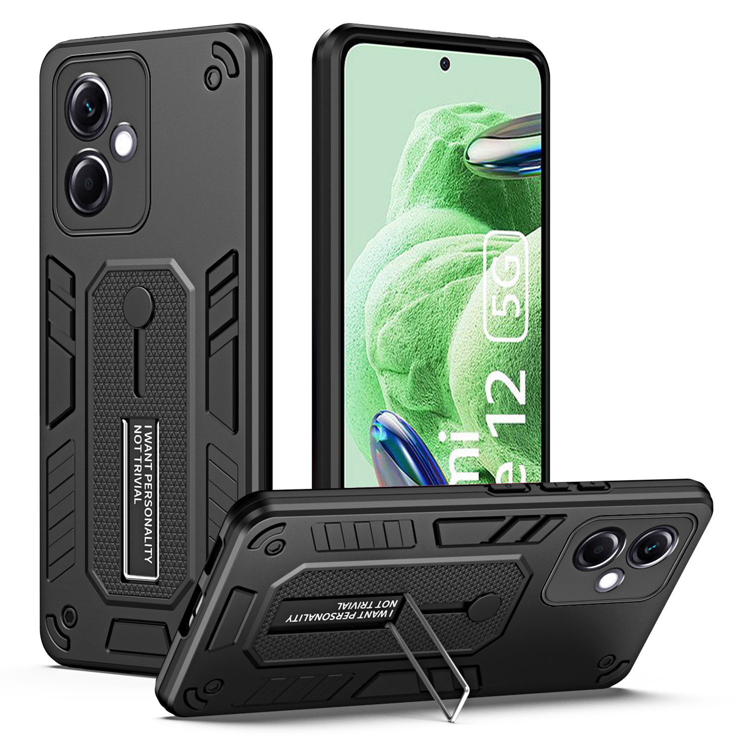 

Für Xiaomi Redmi Anmerkung 12 5G (indien) / Poco X5 5G Kickstand -telefonhülle Fingerring -gurt PC+TPU -abdeckung - Schwarz, Xiaomi Redmi Note 12 5G (India)
