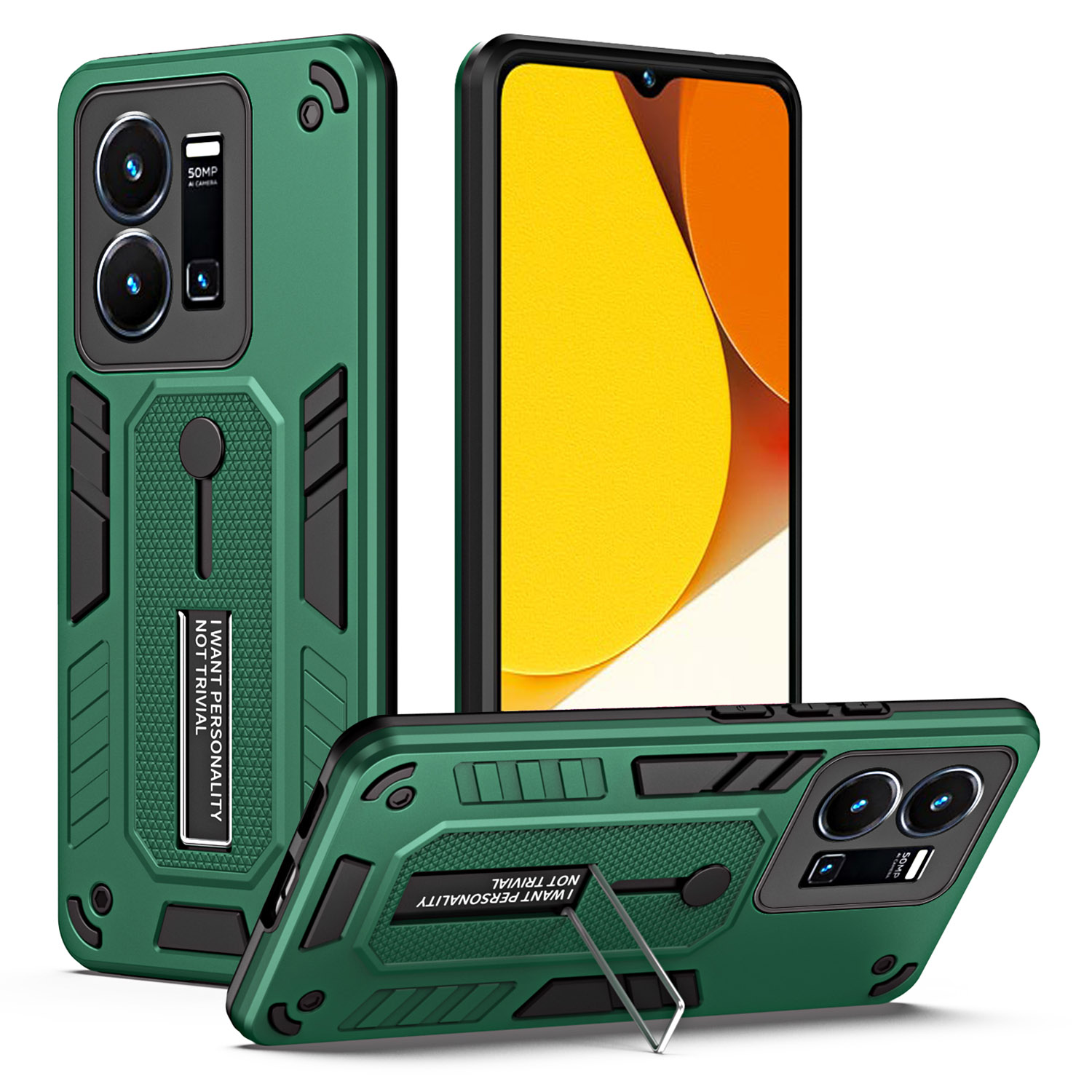 

Für Vivo Y35 4g (2022) / Y22s 4G / Y22 4G Anti-drop-handy-hülle Pc+tpu-kickstand-telefonabdeckung - Grün, vivo Y35 4G (2022)