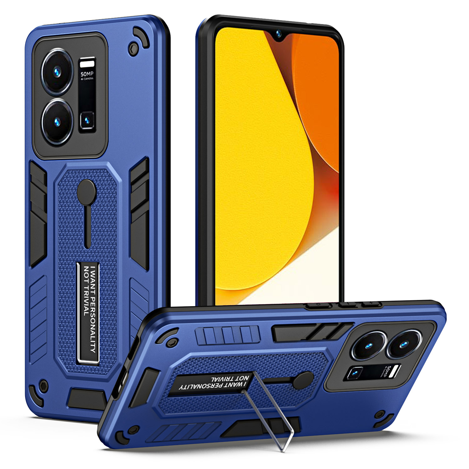 

Für Vivo Y35 4g (2022) / Y22s 4G / Y22 4G Anti-drop-handy-hülle Pc+tpu-kickstand-telefonabdeckung - Blau, vivo Y35 4G (2022)