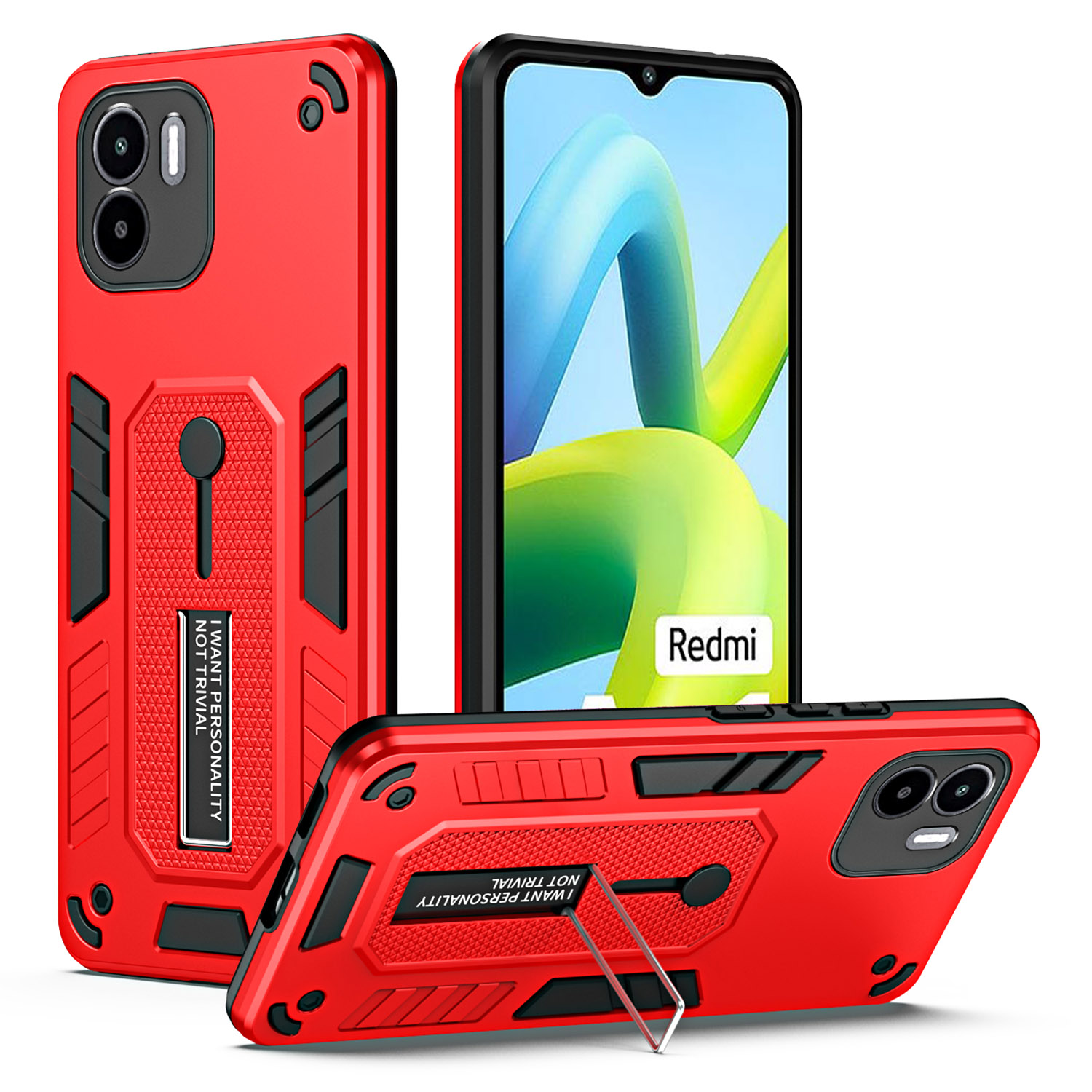 

Für Xiaomi Redmi A1 4G Kickstand Phone Case Finger Ring Gurt PC+TPU -telefonabdeckung - Rot, Xiaomi Redmi A2 4G