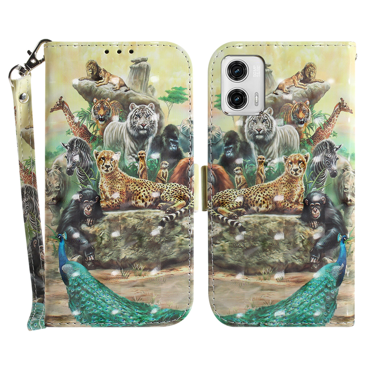 

Leder -telefonabdeckung Für Motorola Moto G73 5G Muster Druckbrieftaschen -telefonständer Mit Riemen - Tiere, Motorola Moto G73 5G