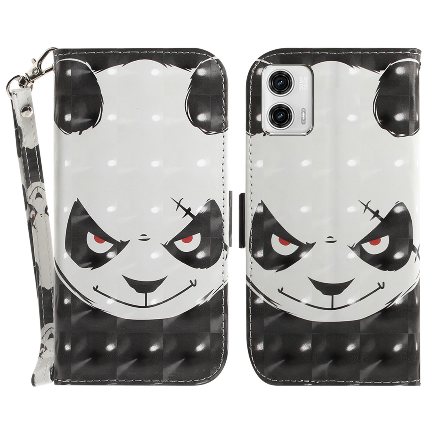 

Leder -telefonabdeckung Für Motorola Moto G73 5G Muster Druckbrieftaschen -telefonständer Mit Riemen - Wütender Panda, Motorola Moto G73 5G