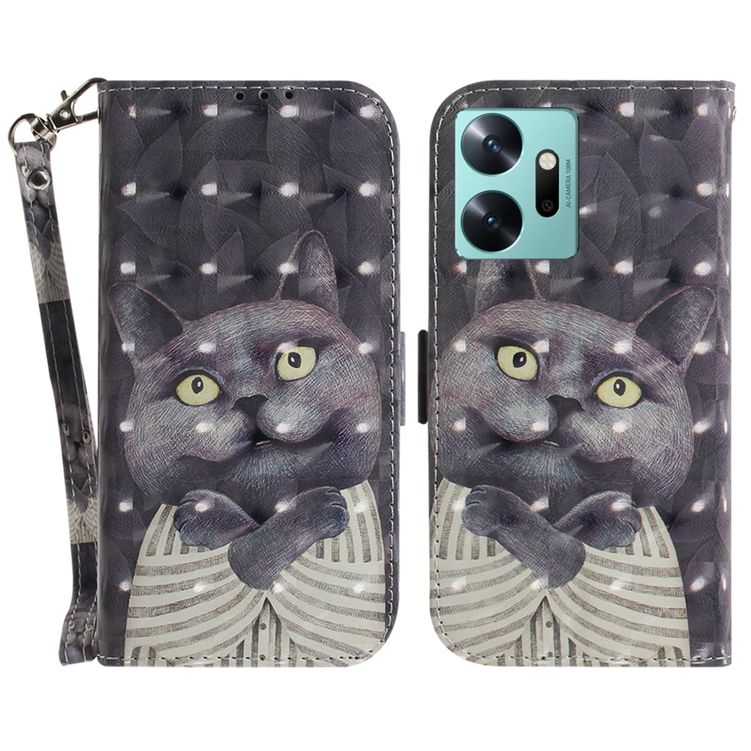 

Musterdruckphase Für Infinix Zero 20 4G Wallet -ständer Lederabdeckung Mit Riemen - Katze Umarmen, Infinix Zero 20 4G