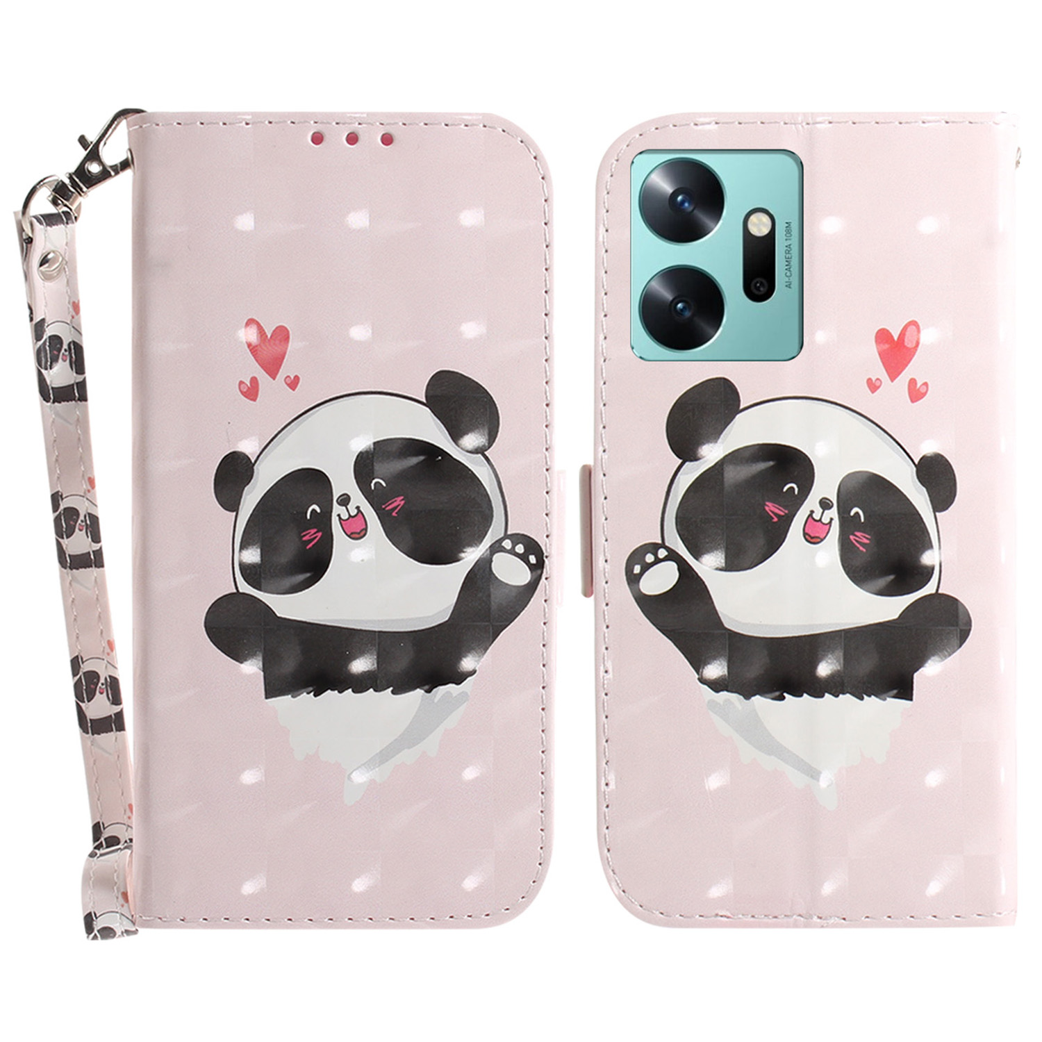 

Musterdruckphase Für Infinix Zero 20 4G Wallet -ständer Lederabdeckung Mit Riemen - Liebe Herz Panda, Infinix Zero 20 4G