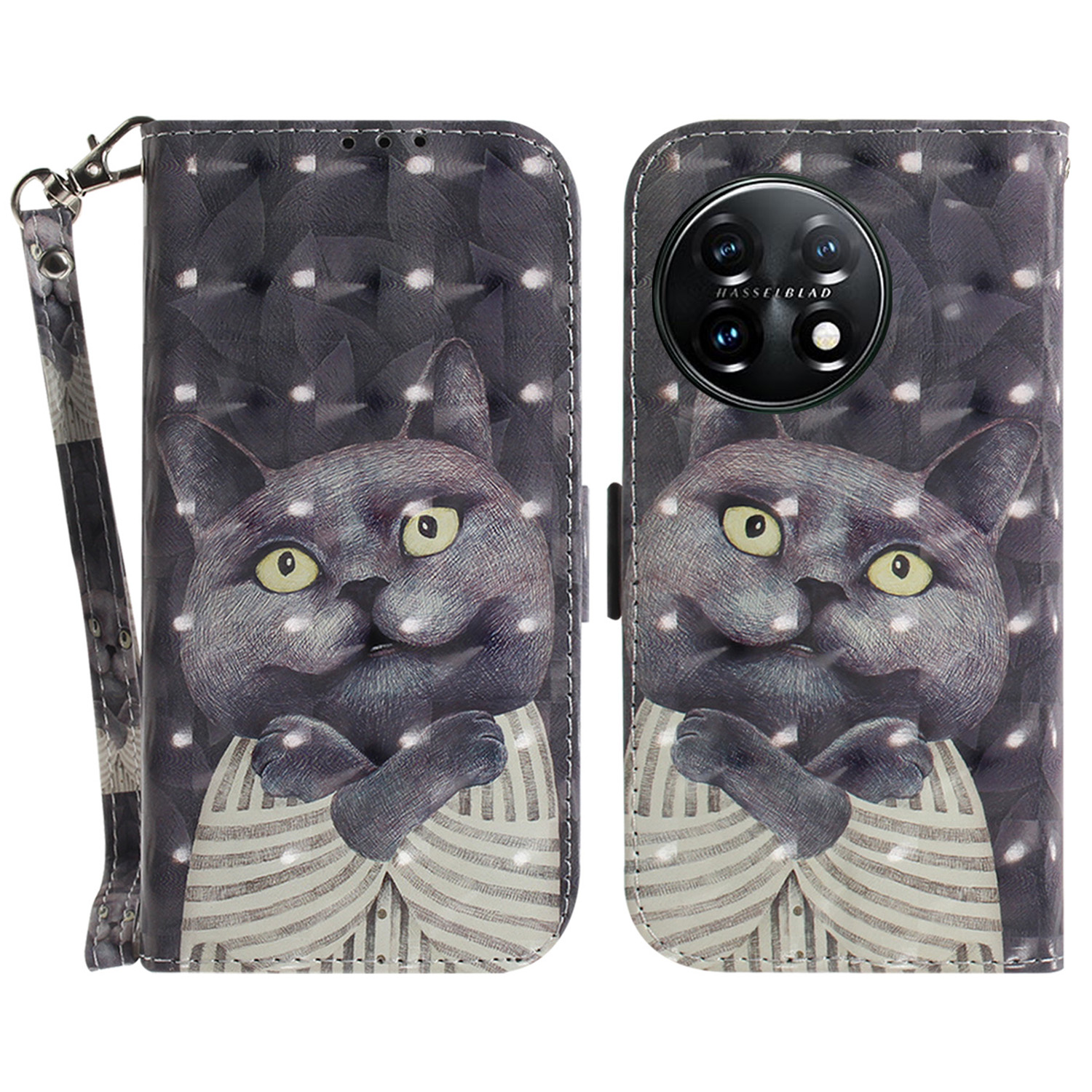 

Anti-drogen-handyabdeckung Für OnePlus 11 5G Muster Druckleder-brieftaschenhülle Mit Riemen - Katze Umarmen, OnePlus 11 5G