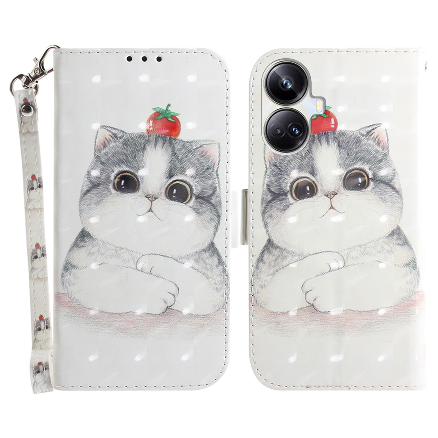 

Für Realme 10 Pro+ 5G Muster Druck PU Leder Brieftasche Telefonabdeckung Anti-fall-telefonständer Mit Riemen - Süße Katze, Realme 10 Pro+ 5G