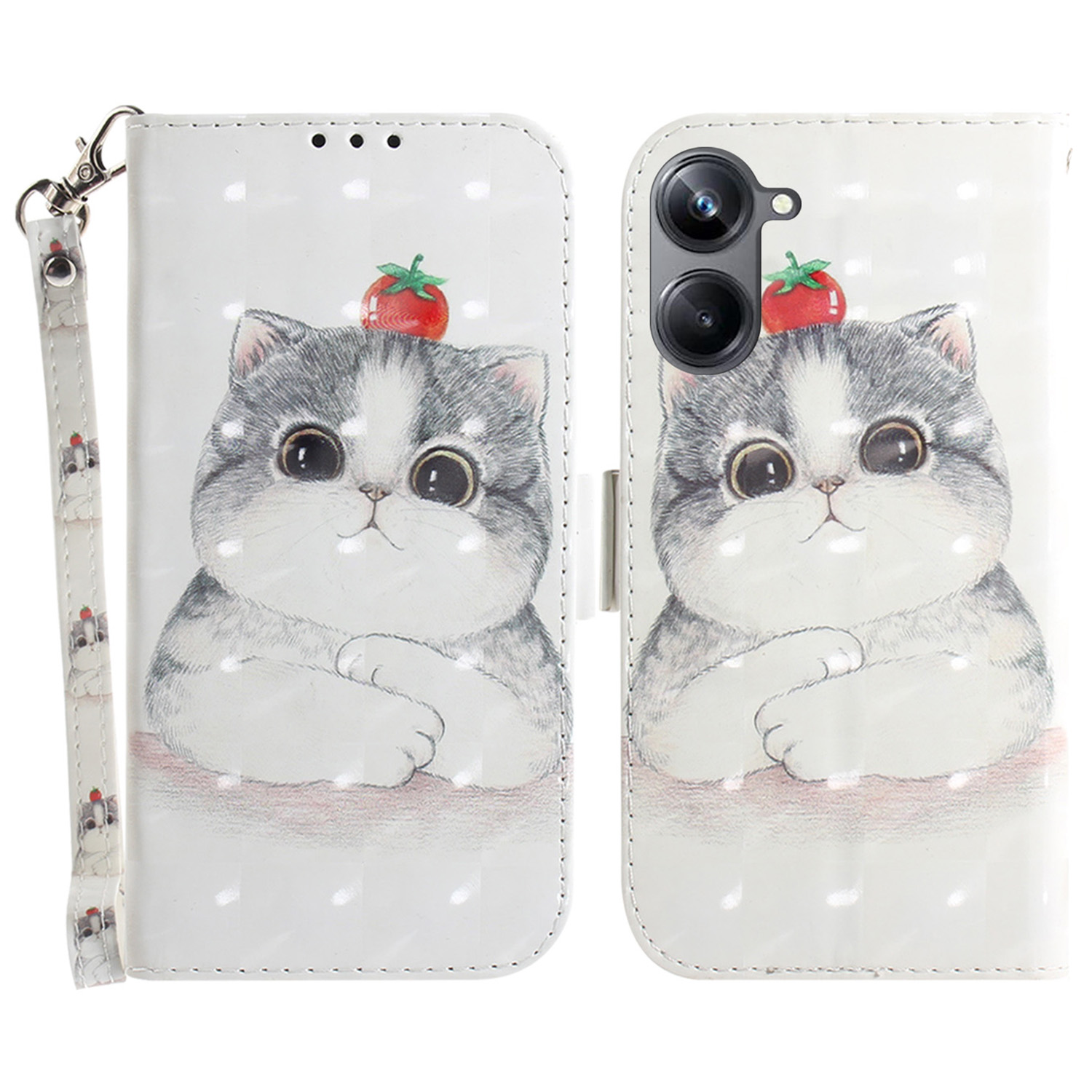 

PU Leder Folio Flip Cover Für Realme 10 Pro 5G Schutzbrieftasche Telefonhülle Mit Riemen - Süße Katze, Realme 10 Pro 5G