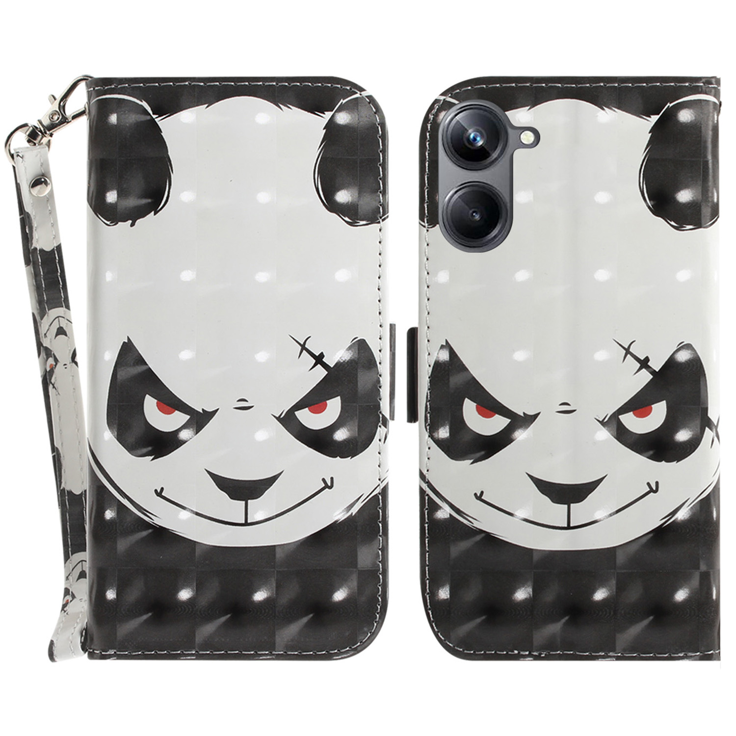 

PU Leder Folio Flip Cover Für Realme 10 Pro 5G Schutzbrieftasche Telefonhülle Mit Riemen - Wütender Panda, Realme 10 Pro 5G