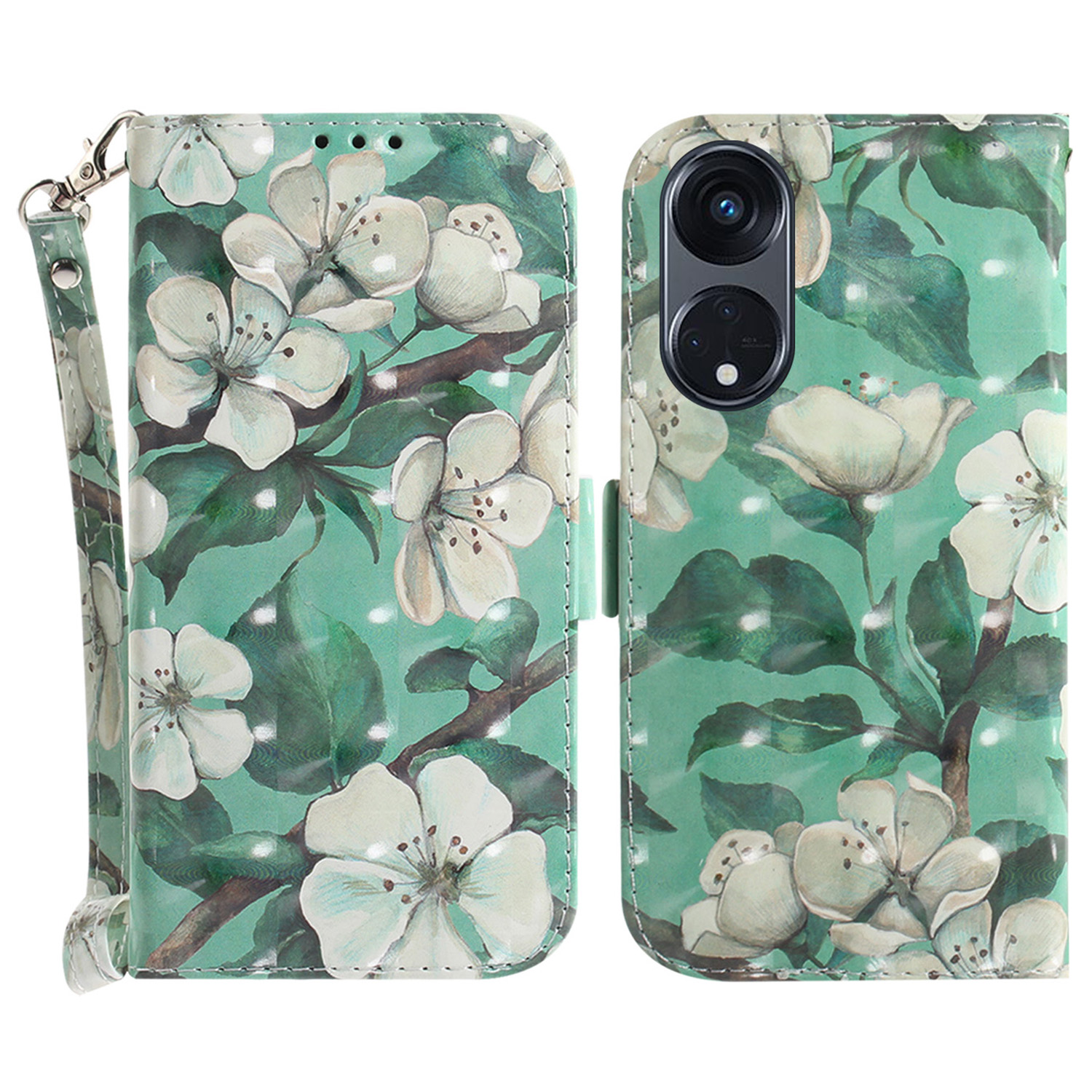 

Für Oppo Reno8 T 5g / A1 Pro 5G Wallet Leder -handy -häuse -muster Druck Telefonständer Mit Riemen - Aquarellblüten, Oppo Reno8 T 5G
