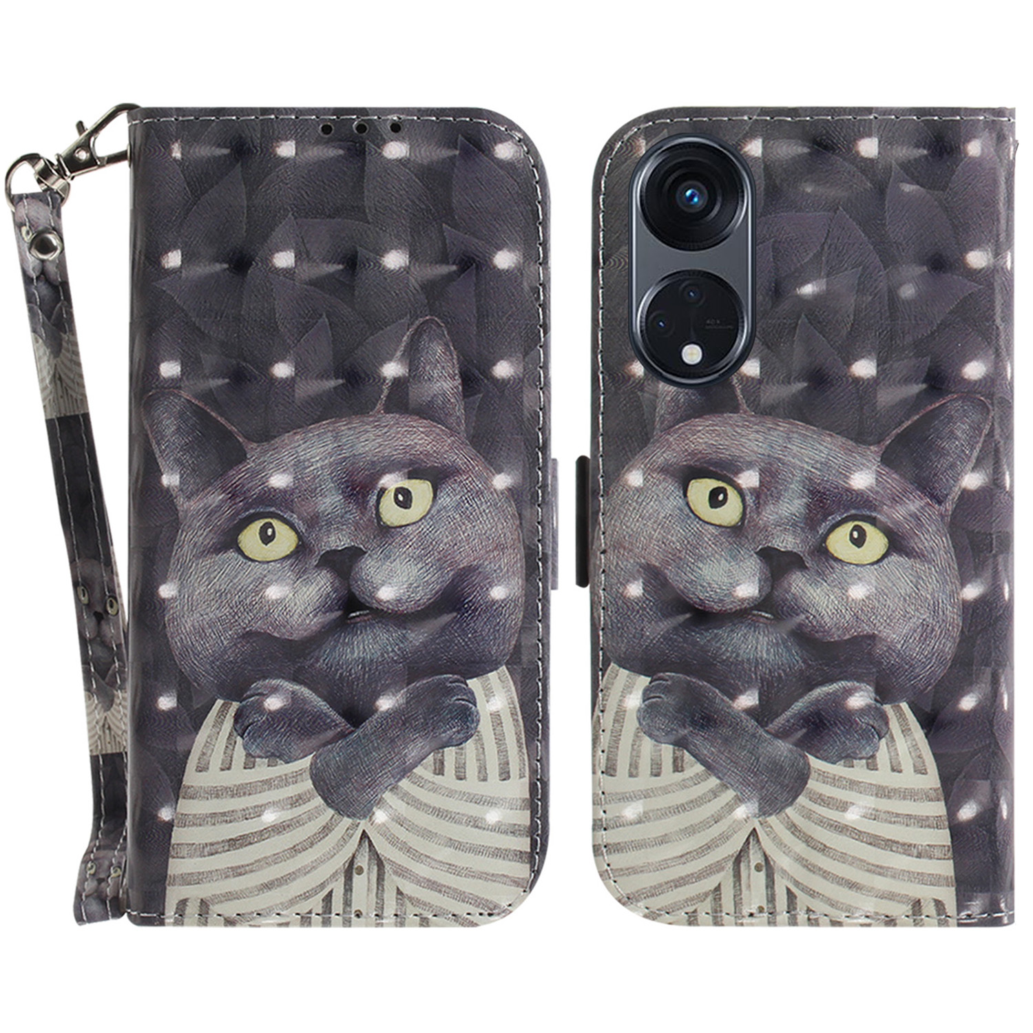 

Für Oppo Reno8 T 5g / A1 Pro 5G Wallet Leder -handy -häuse -muster Druck Telefonständer Mit Riemen - Katze Umarmen, Oppo Reno8 T 5G