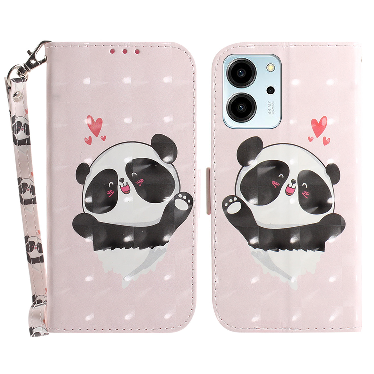 

Für Ehren 80 SE 5G Anti-schock-handy-hülle Ballet PU Leder Flip Phone Deckung Mit Riemen - Liebe Herz Panda, Honor 80 SE 5G