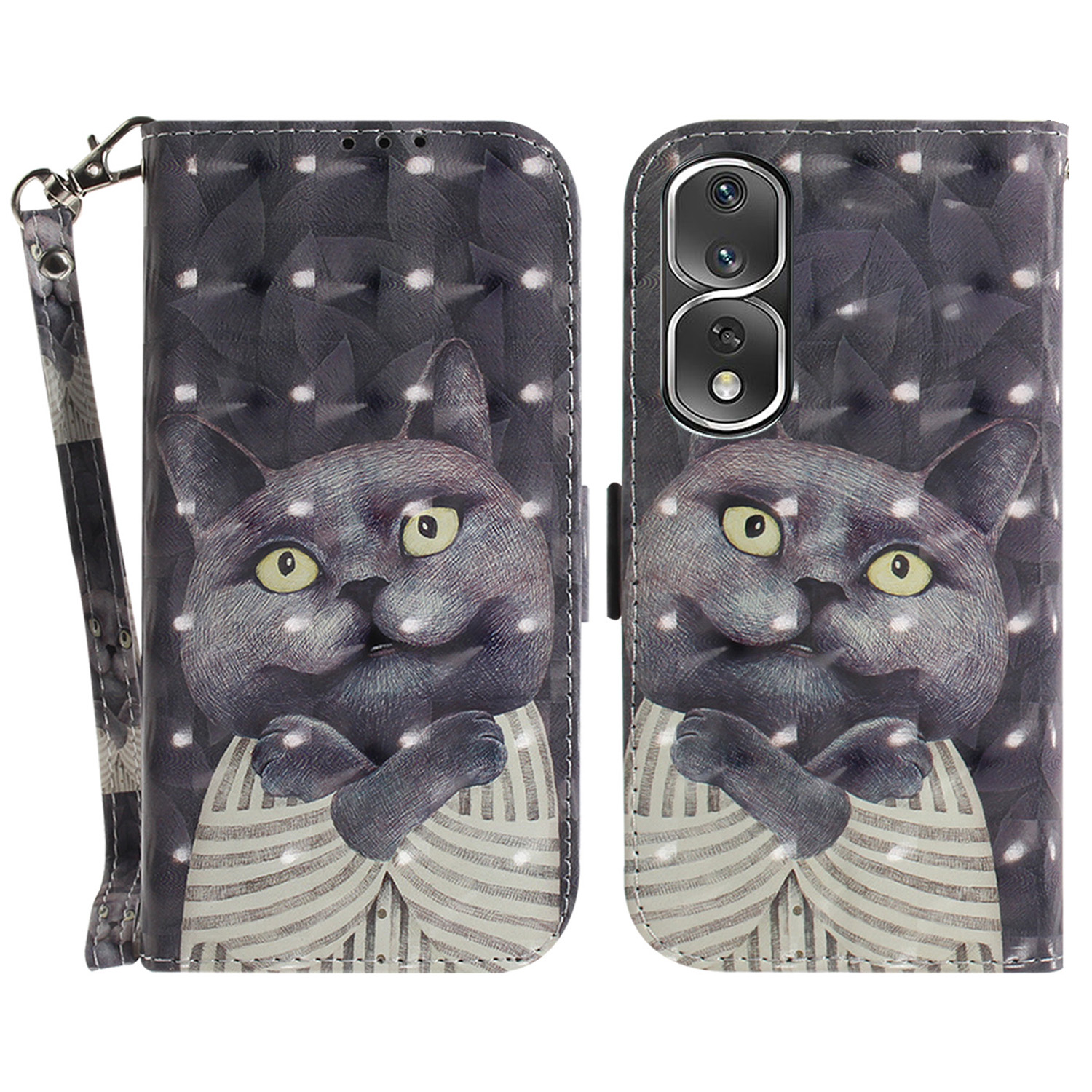 

Schocksicheres Telefonfall Für Honor 80 Pro 5g, PU Leder -ständer Brieftasche Handyabdeckung Mit Riemen - Katze Umarmen, Honor 80 Pro 5G