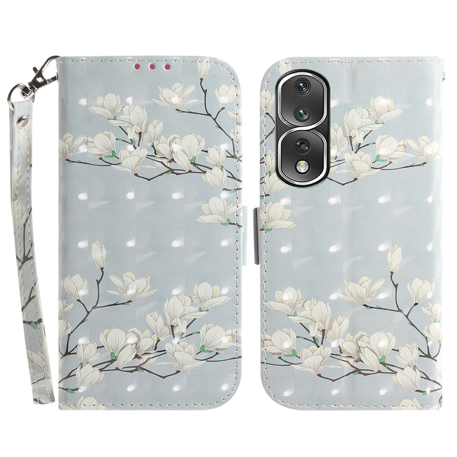 

Schocksicheres Telefonfall Für Honor 80 Pro 5g, PU Leder -ständer Brieftasche Handyabdeckung Mit Riemen - Magnolie, Honor 80 Pro 5G