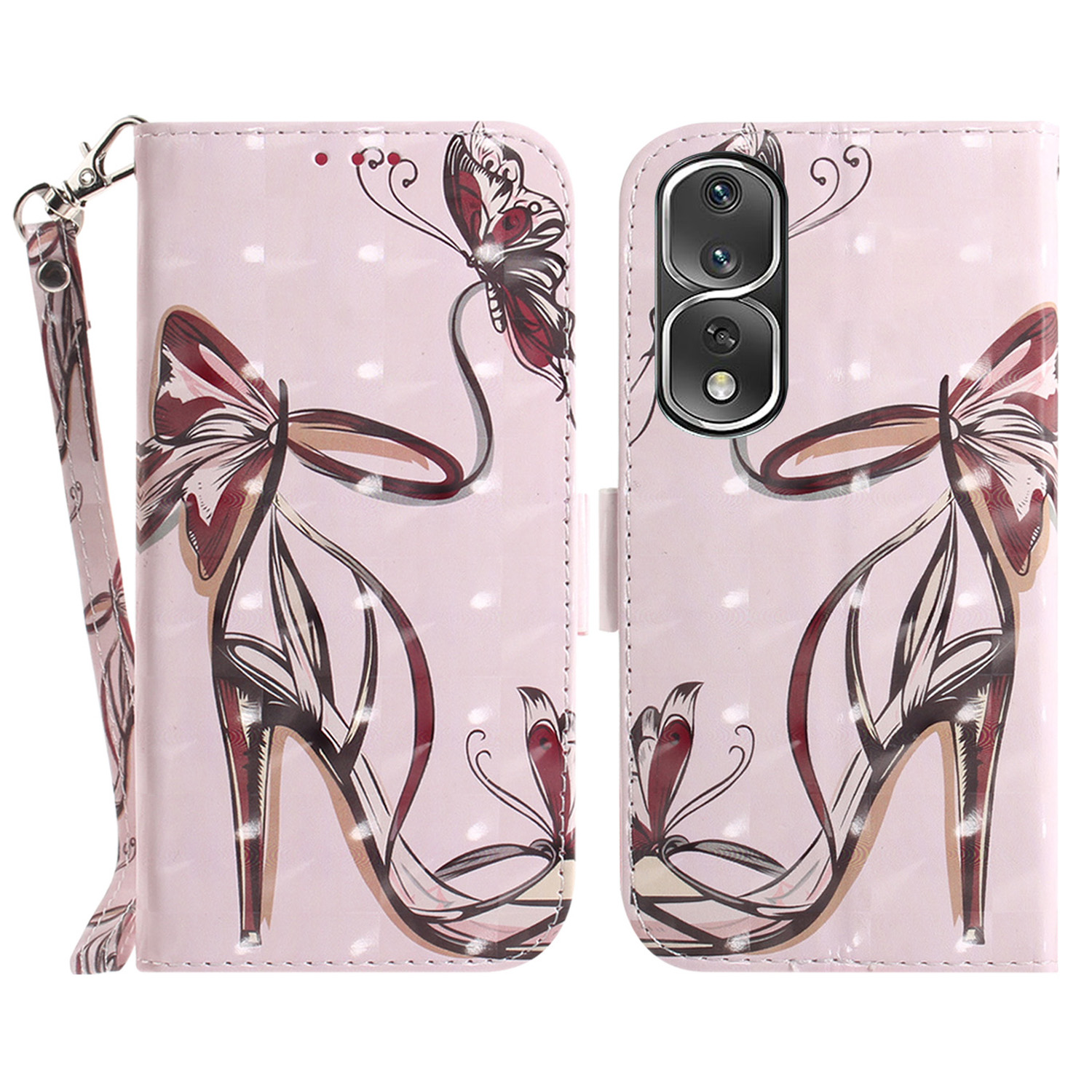 

Schocksicheres Telefonfall Für Honor 80 Pro 5g, PU Leder -ständer Brieftasche Handyabdeckung Mit Riemen - Butterfly High Heels, Honor 80 Pro 5G