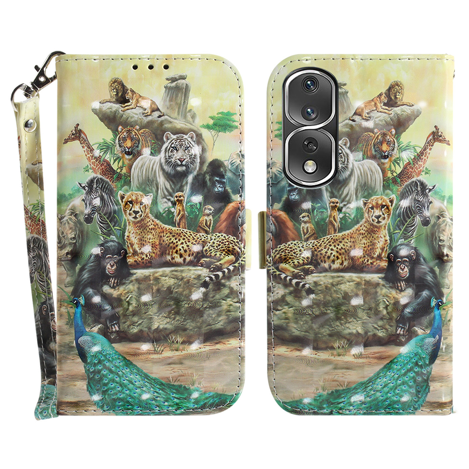 

Schocksicheres Telefonfall Für Honor 80 Pro 5g, PU Leder -ständer Brieftasche Handyabdeckung Mit Riemen - Tiere, Honor 80 Pro 5G