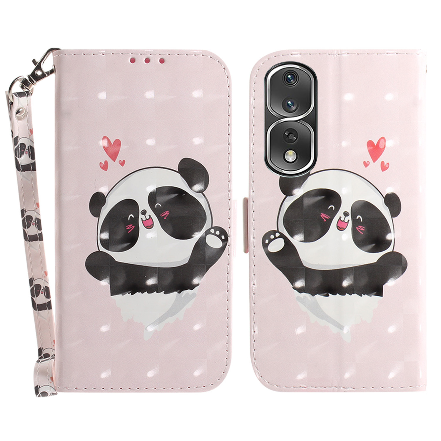 

Schocksicheres Telefonfall Für Honor 80 Pro 5g, PU Leder -ständer Brieftasche Handyabdeckung Mit Riemen - Liebe Herz Panda, Honor 80 Pro 5G