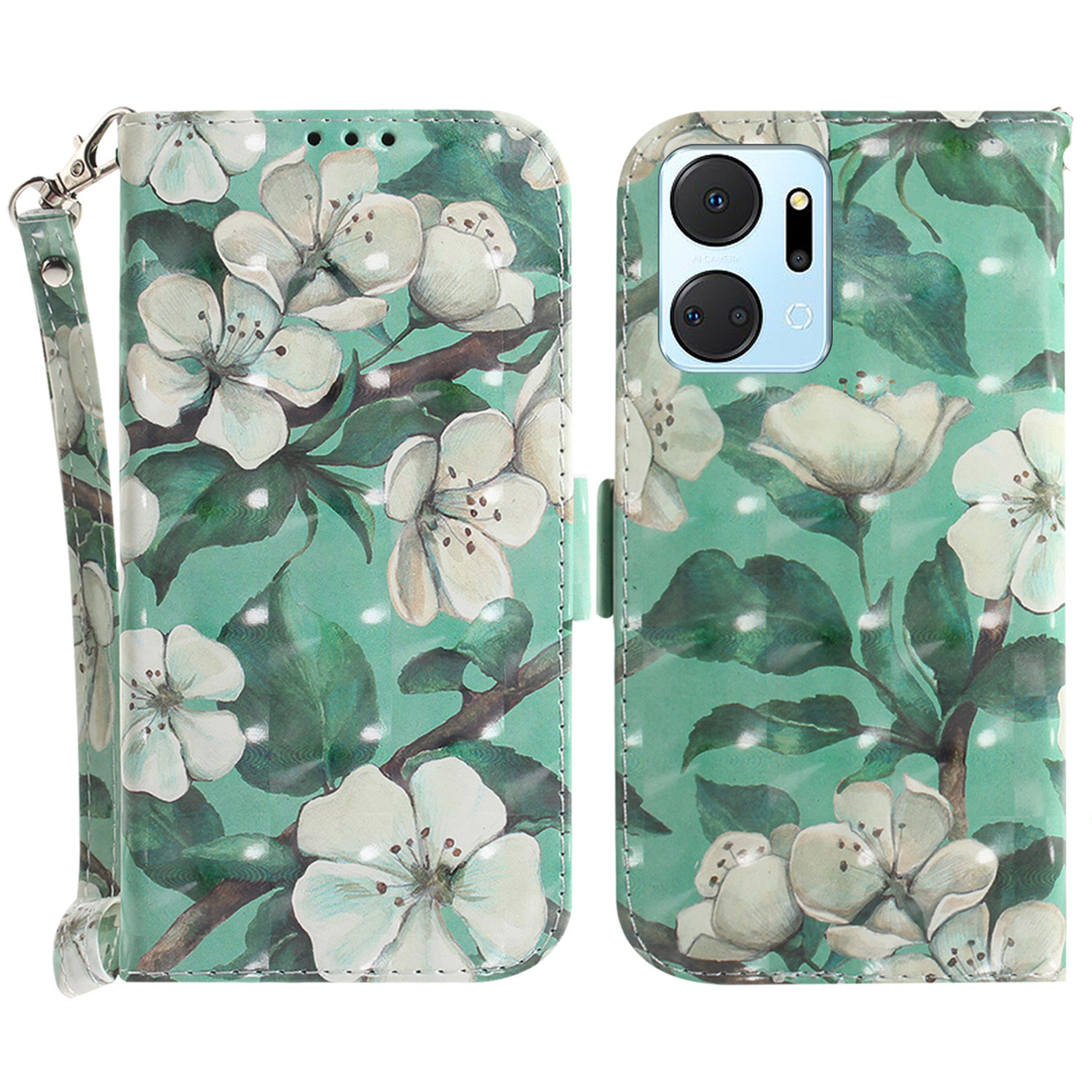

PU Leder Hülle Für Ehren X7a 5G Schutzhülle Brieftaschenhilfe Mit Riemen - Aquarellblüten, Honor X7a 5G