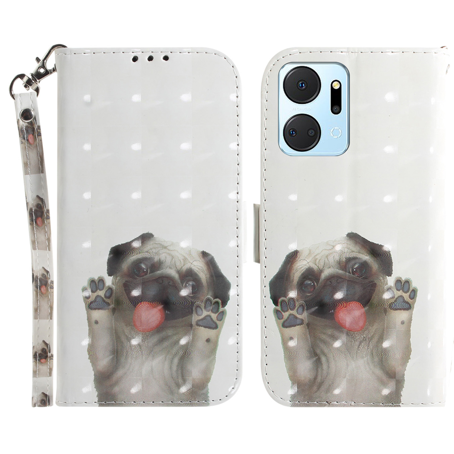 

PU Leder Hülle Für Ehren X7a 5G Schutzhülle Brieftaschenhilfe Mit Riemen - Mops, Honor X7a 5G