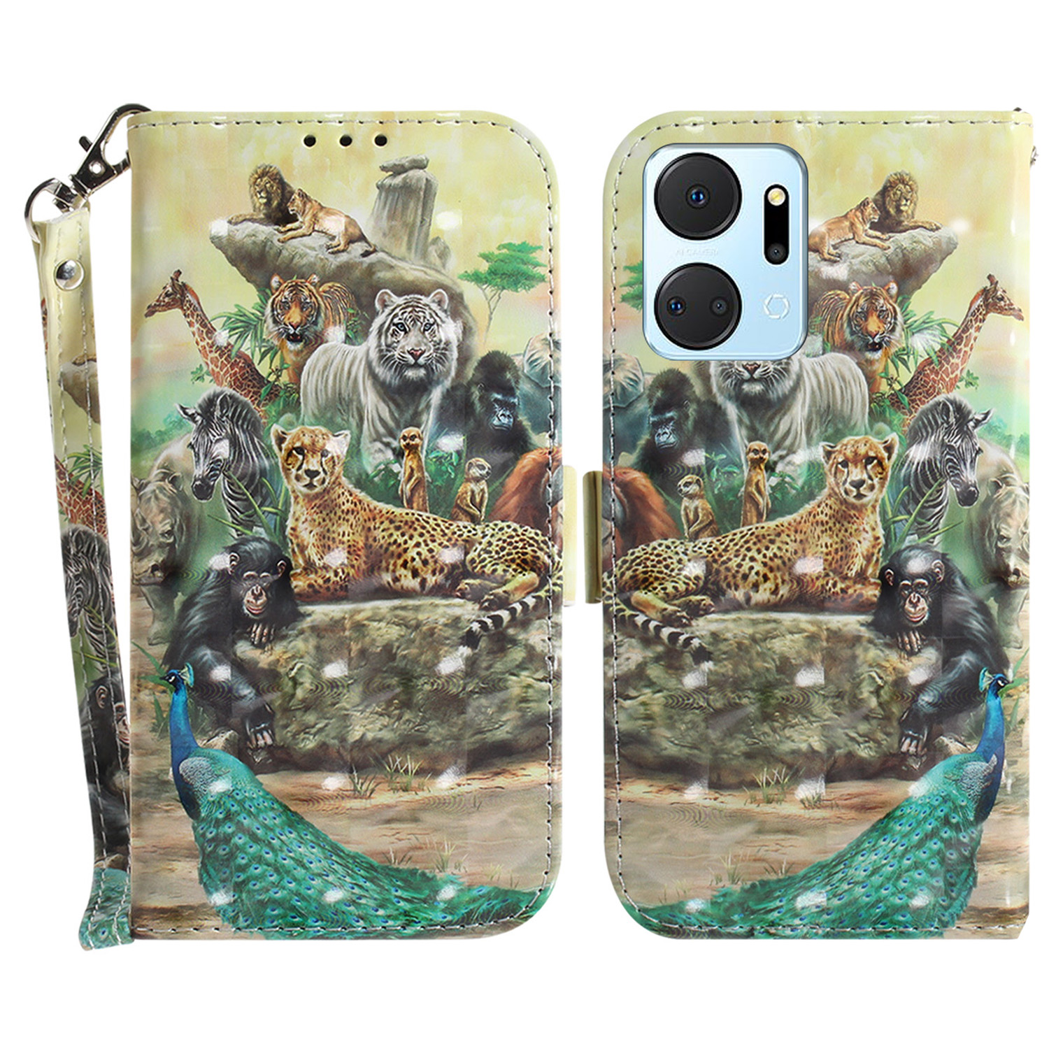 

PU Leder Hülle Für Ehren X7a 5G Schutzhülle Brieftaschenhilfe Mit Riemen - Tiere, Honor X7a 5G