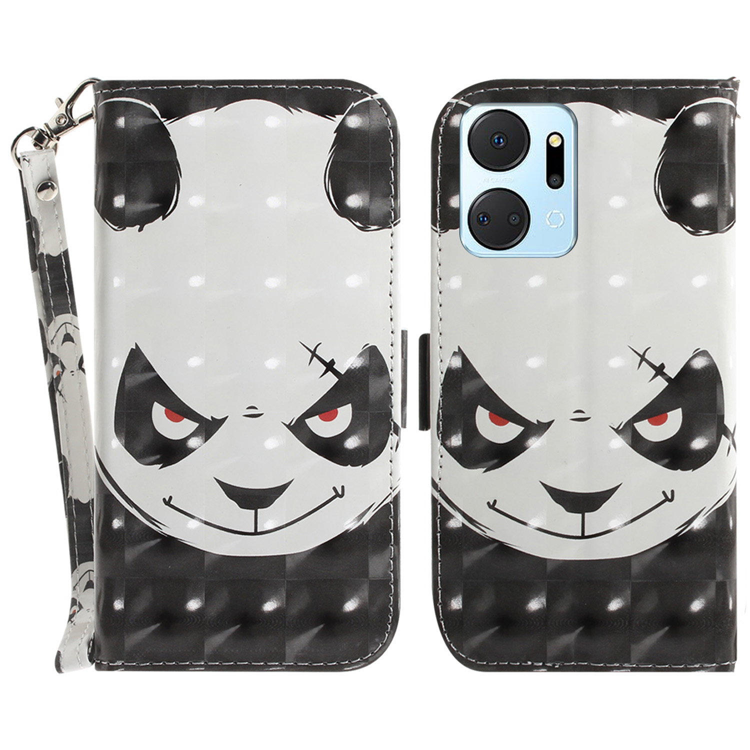 

PU Leder Hülle Für Ehren X7a 5G Schutzhülle Brieftaschenhilfe Mit Riemen - Wütender Panda, Honor X7a 5G