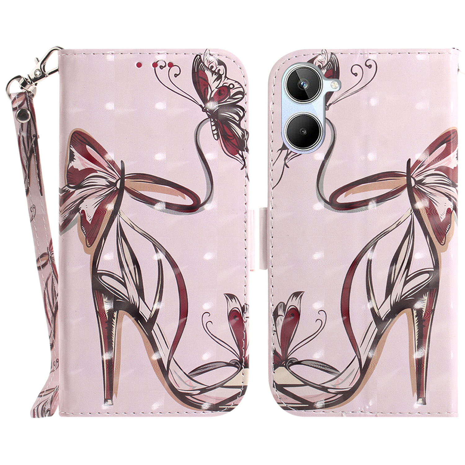 

Brieftasche Telefonhülle Für Realme 10 4G Stoßdämpfer Hülle PU Leder Folio Flip Cover Mit Riemen - Butterfly High Heels, Realme 10 4G