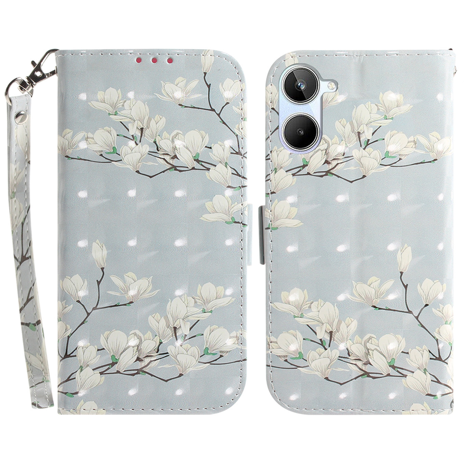 

Brieftasche Telefonhülle Für Realme 10 4G Stoßdämpfer Hülle PU Leder Folio Flip Cover Mit Riemen - Magnolie, Realme 10 4G