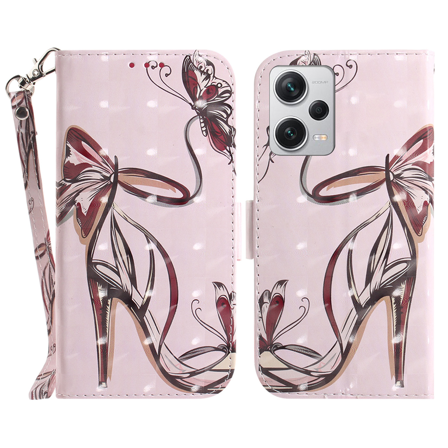 

Für Xiaomi Redmi Anmerkung 12 Pro+ 5G (China) / Hinweis 12 Pro+ 5G Schockdes PU Leder -telefon Hülle Bahn Brieftasche - Butterfly High Heels, Xiaomi Redmi Note 12 Pro+ 5G