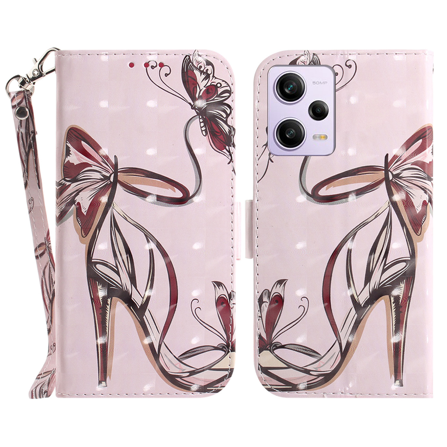 

Für Xiaomi Redmi Note 12 Pro 5G (China) / Hinweis 12 Pro 5g / Hinweis 12 Pro Speed ​​5g / Poco X5 Pro 5G PU Leather Telefon Hülle Ständer - Butterfly High Heels, Xiaomi Redmi Note 12 Pro 5G