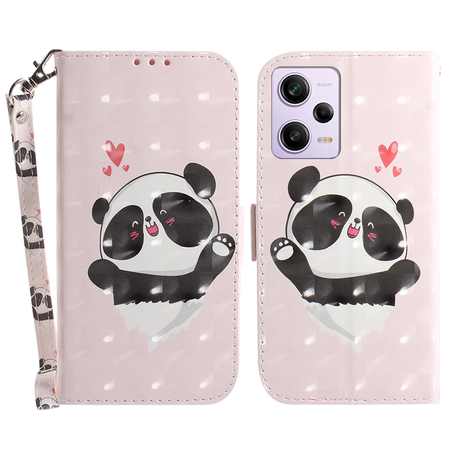 

Für Xiaomi Redmi Note 12 Pro 5G (China) / Hinweis 12 Pro 5g / Hinweis 12 Pro Speed ​​5g / Poco X5 Pro 5G PU Leather Telefon Hülle Ständer - Liebe Herz Panda, Xiaomi Redmi Note 12 Pro 5G