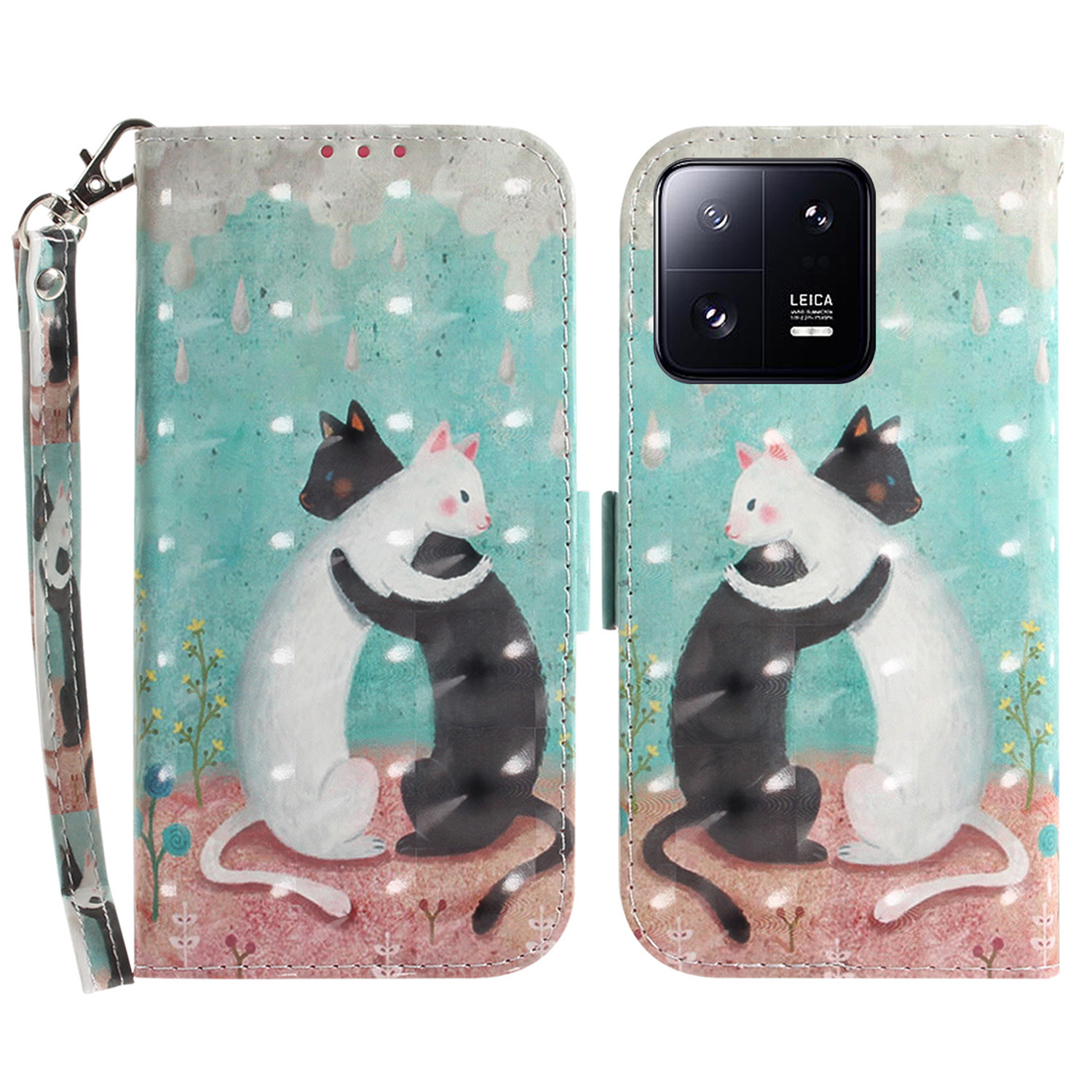 

Anti-fall-folio-flip-telefonabdeckung Für Xiaomi 13 Pro 5G Stand Wallet Telefonhülle Mit Riemen - Zwei Katzen, Xiaomi 13 Pro 5G
